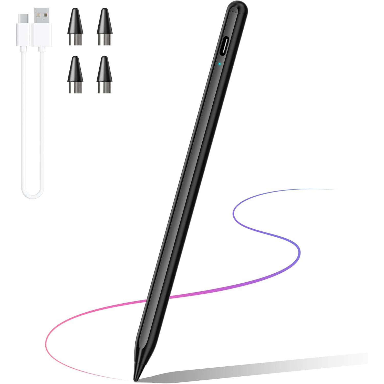 Stylus Pen for Touch Screens, Compatible for Android and iOS Tablet/Phones, Rechargeable Stylus Pencil for Apple/Android/Tablet,Black