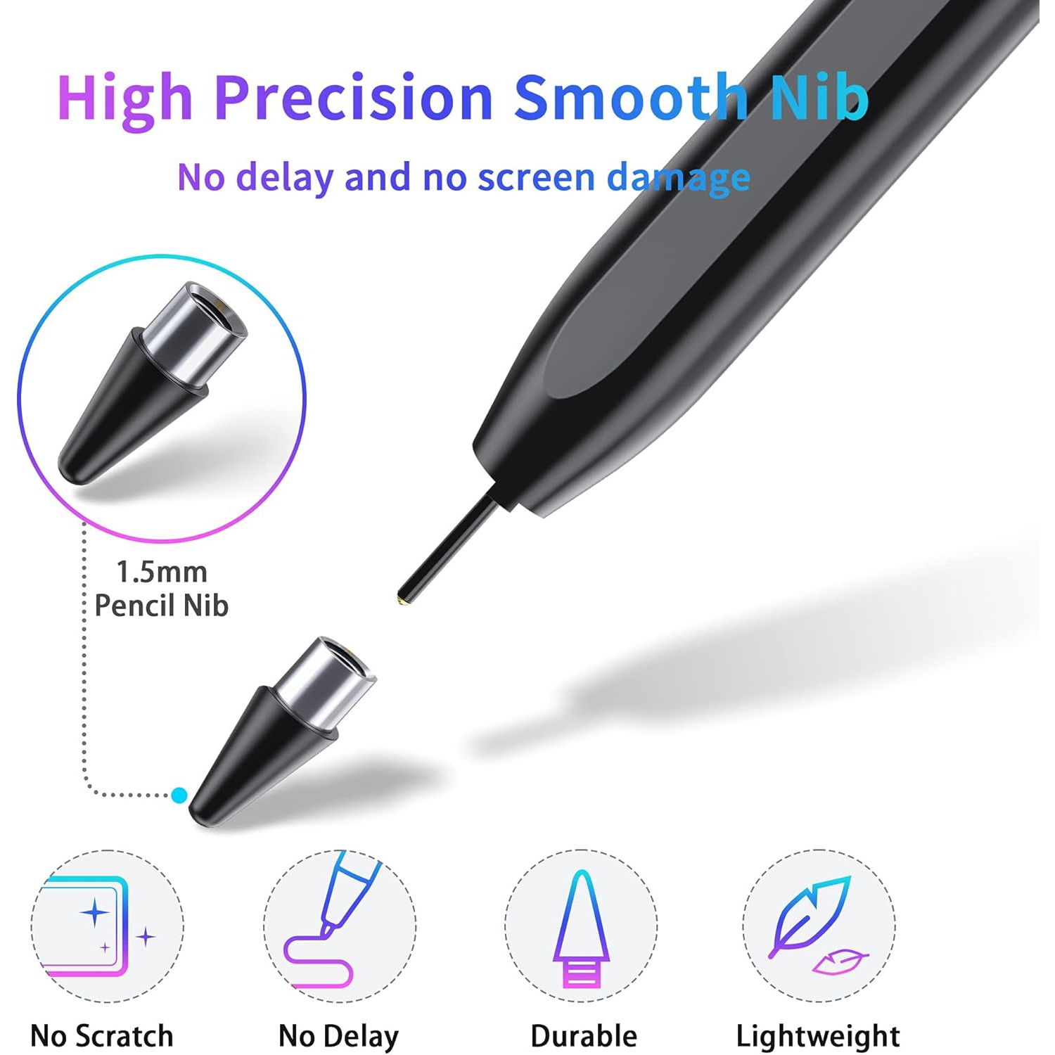 Stylus Pen for Touch Screens, Compatible for Android and iOS Tablet/Phones, Rechargeable Stylus Pencil for Apple/Android/Tablet,Black