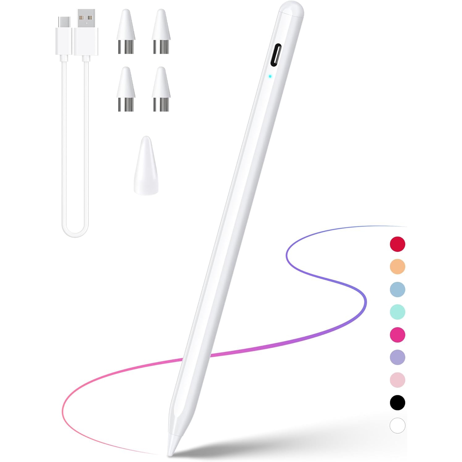 Stylus Pen for Touch Screens, Compatible for Android and iOS Tablet/Phones, Rechargeable Stylus Pencil for Apple/Android/Tablet,White