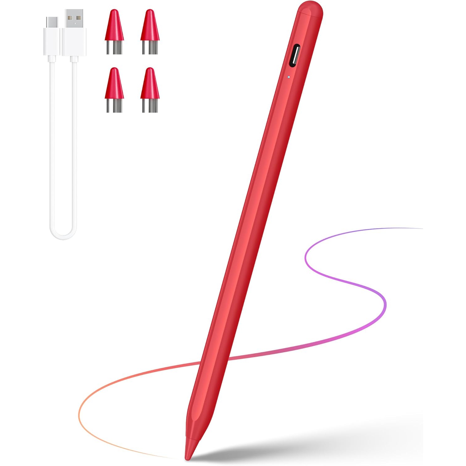 Stylet pour écrans tactiles, compatible avec les tablettes/téléphones Android et iOS, stylet rechargeable pour Apple/Android/tablette,Rouge