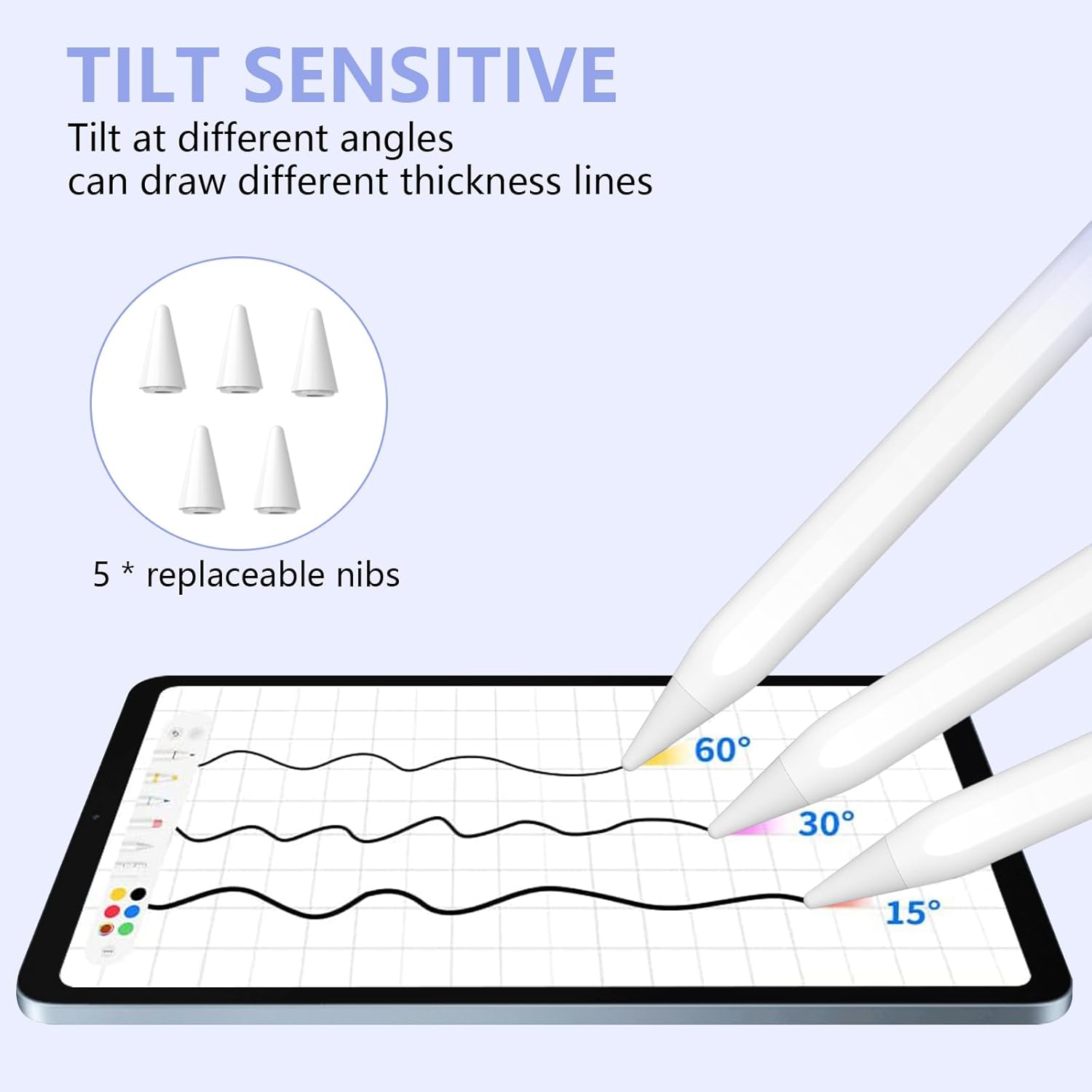 Stylet pour iPad, stylet Active Pencil pour iPad 10ᵉ/9ᵉ/8ᵉ/7ᵉ/6ᵉ Generation, iPad Pro 11/12.9&nbsp;po, iPad Air 5ᵉ/4ᵉ/3ᵉ gén, gris ciel