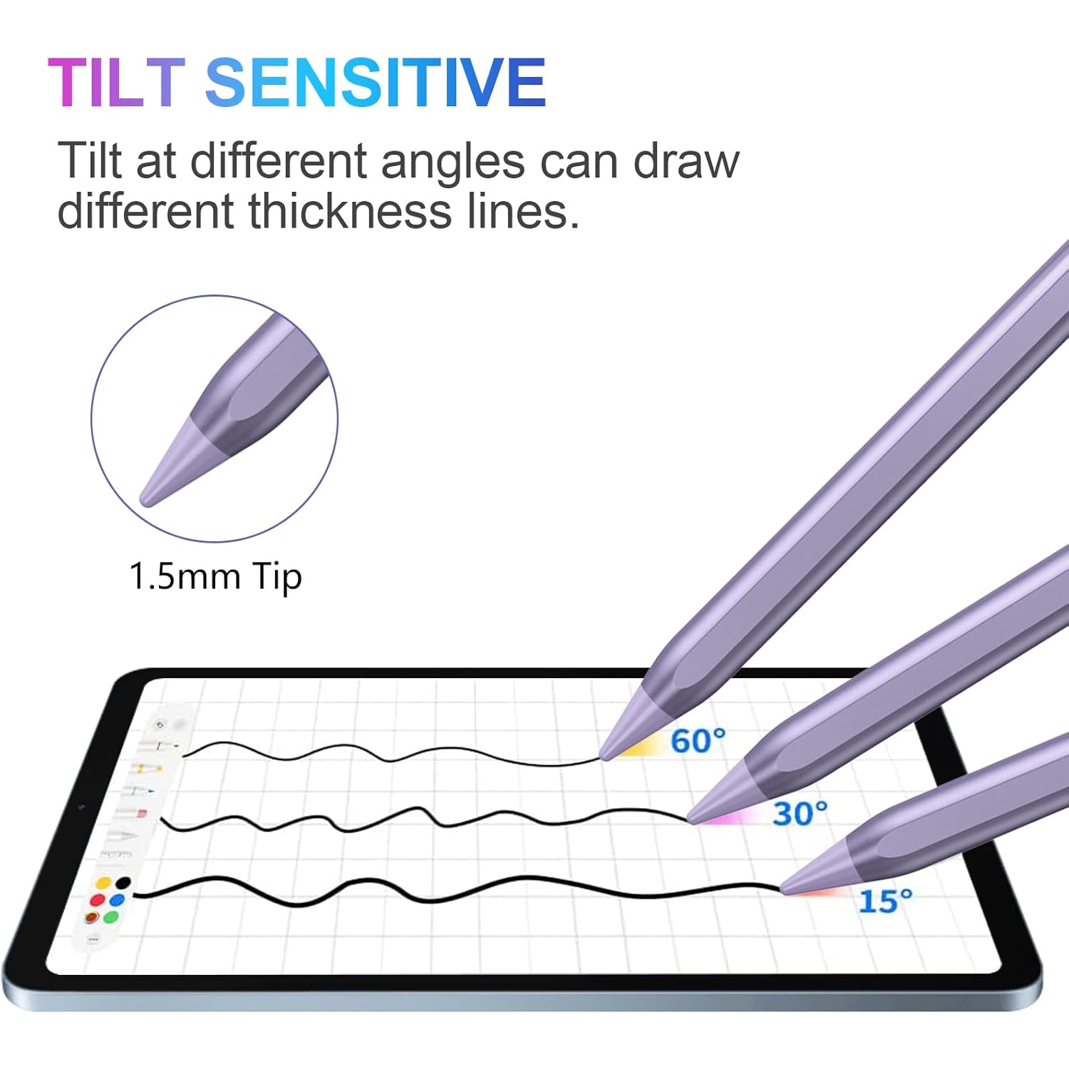 Stylet pour iPad, stylet Active Pencil pour iPad 10ᵉ/9ᵉ/8ᵉ/7ᵉ/6ᵉ Generation, iPad Pro 11/12.9&nbsp;po, iPad Air 5ᵉ/4ᵉ/3ᵉ gén, violet