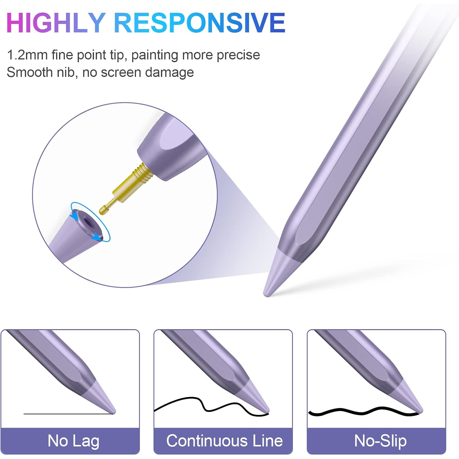 Stylet pour iPad, stylet Active Pencil pour iPad 10ᵉ/9ᵉ/8ᵉ/7ᵉ/6ᵉ Generation, iPad Pro 11/12.9&nbsp;po, iPad Air 5ᵉ/4ᵉ/3ᵉ gén, violet