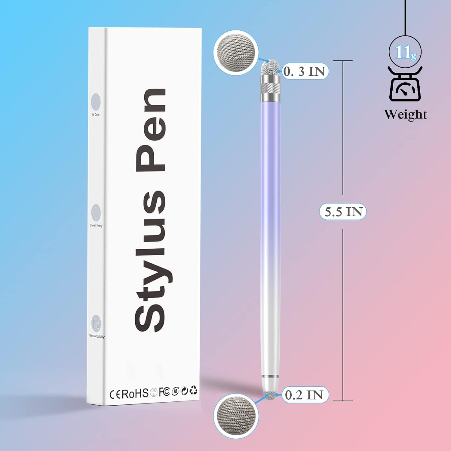 2PCS Stylus Pens for Touch Screens, iPhone/iPad/Tablet Android/Microsoft Surface, for all Capacitive Touch Screens, White Pink/White Purple