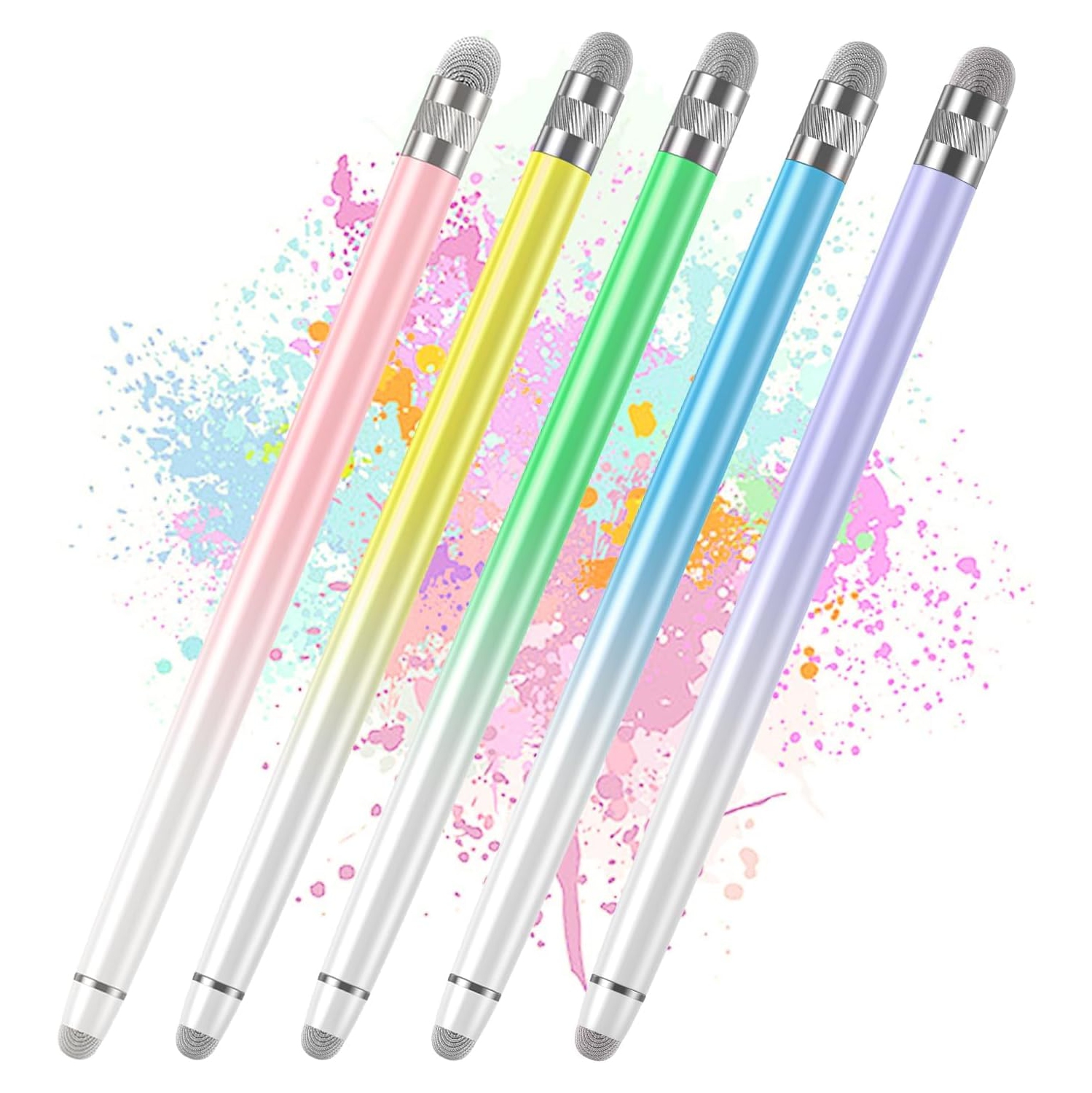 2PCS Stylus Pens for Touch Screens, iPhone/iPad/Tablet Android/Microsoft Surface, for all Capacitive Touch Screens, Purple/Pink/Blue/Green/Yellow