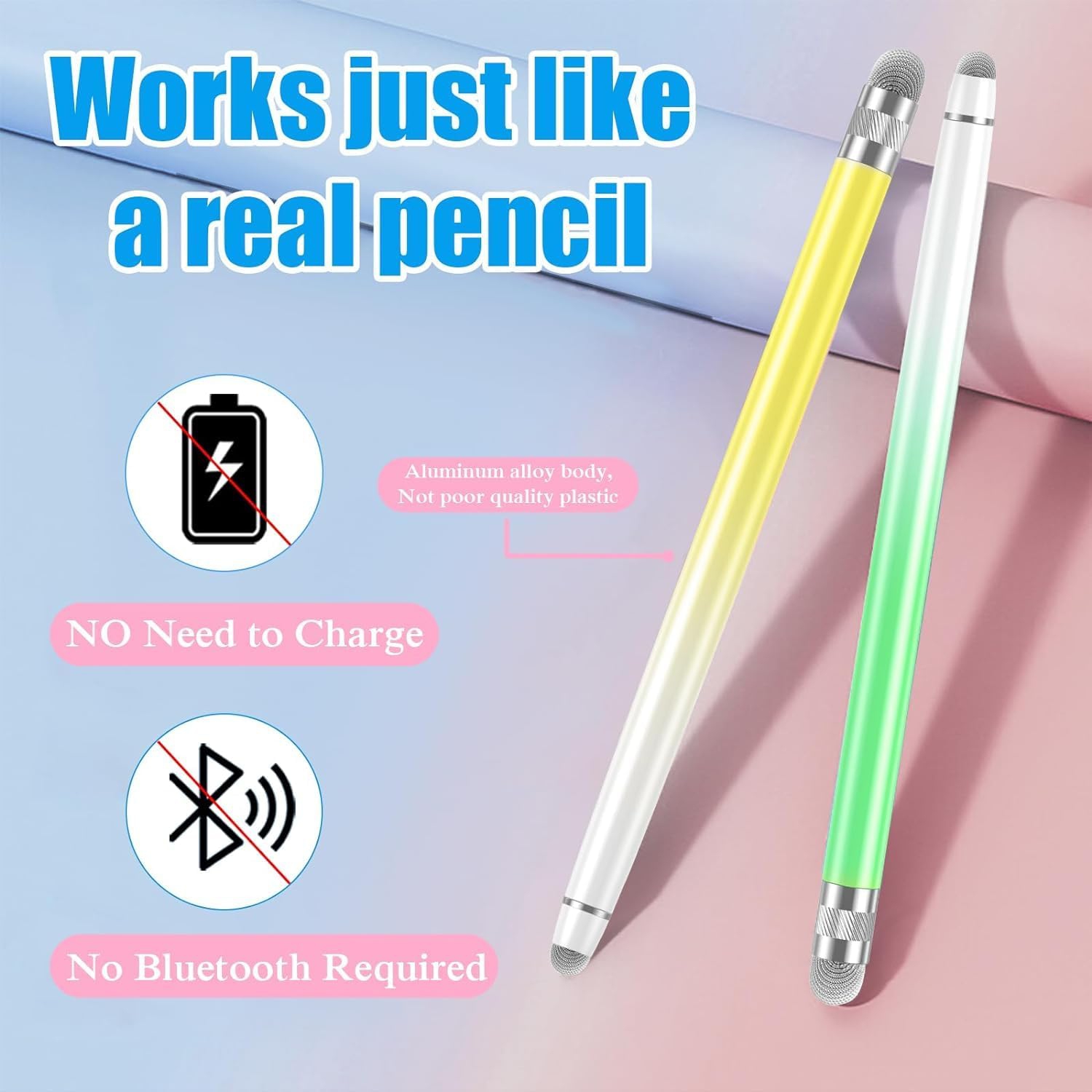 2PCS Stylus Pens for Touch Screens, iPhone/iPad/Tablet Android/Microsoft Surface, for all Capacitive Touch Screens, Purple/Pink/Blue/Green/Yellow