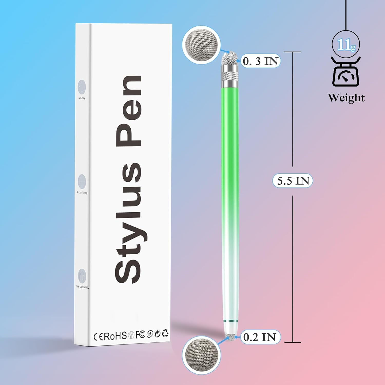 2PCS Stylus Pens for Touch Screens, iPhone/iPad/Tablet Android/Microsoft Surface, for all Capacitive Touch Screens, Purple/Pink/Blue/Green/Yellow