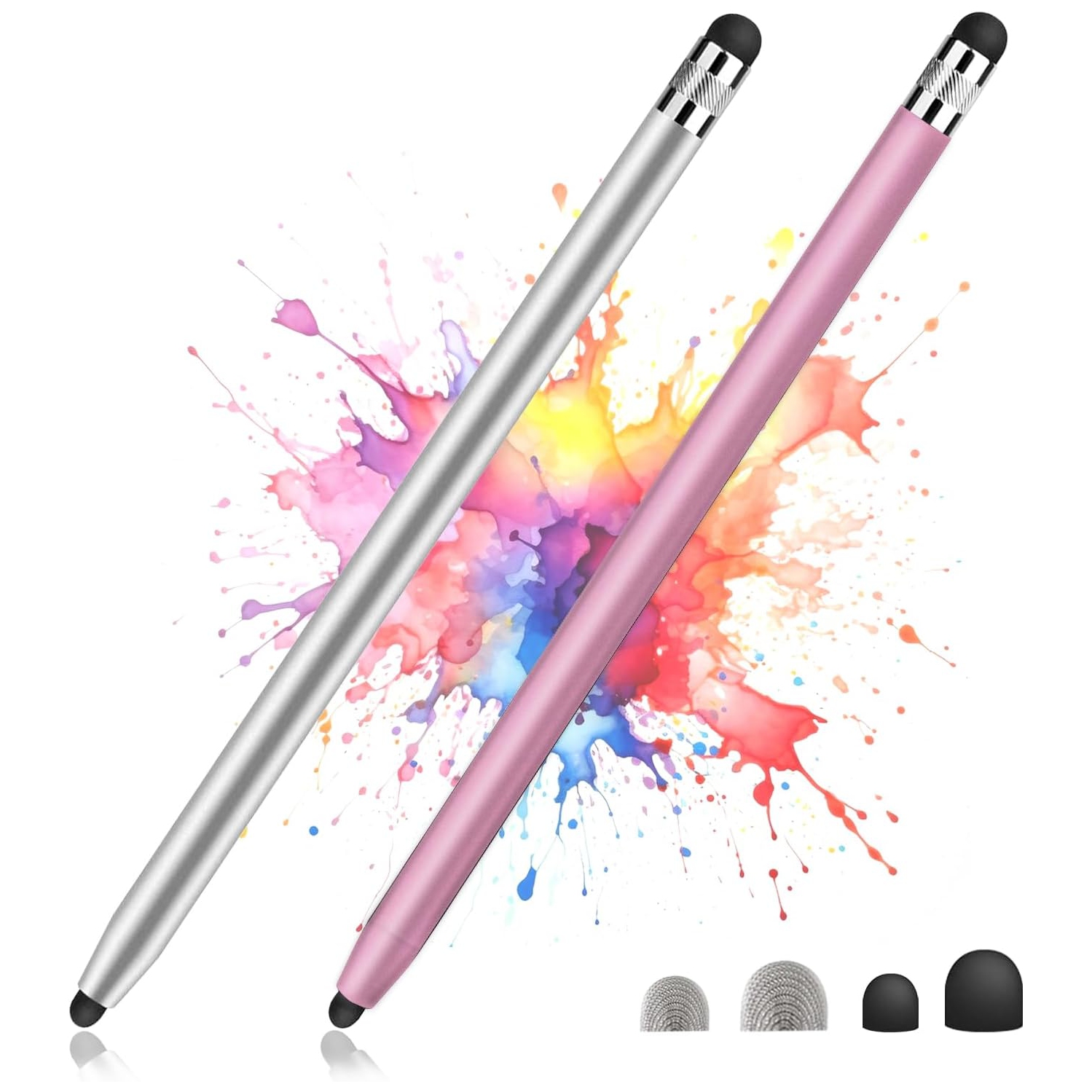 2 Stylus stylos pour écrans tactiles, stylo de précision de sensibilité iPad iPhone Samsung Comprime tous les appareils universels à écran tactile, argent+rose-or