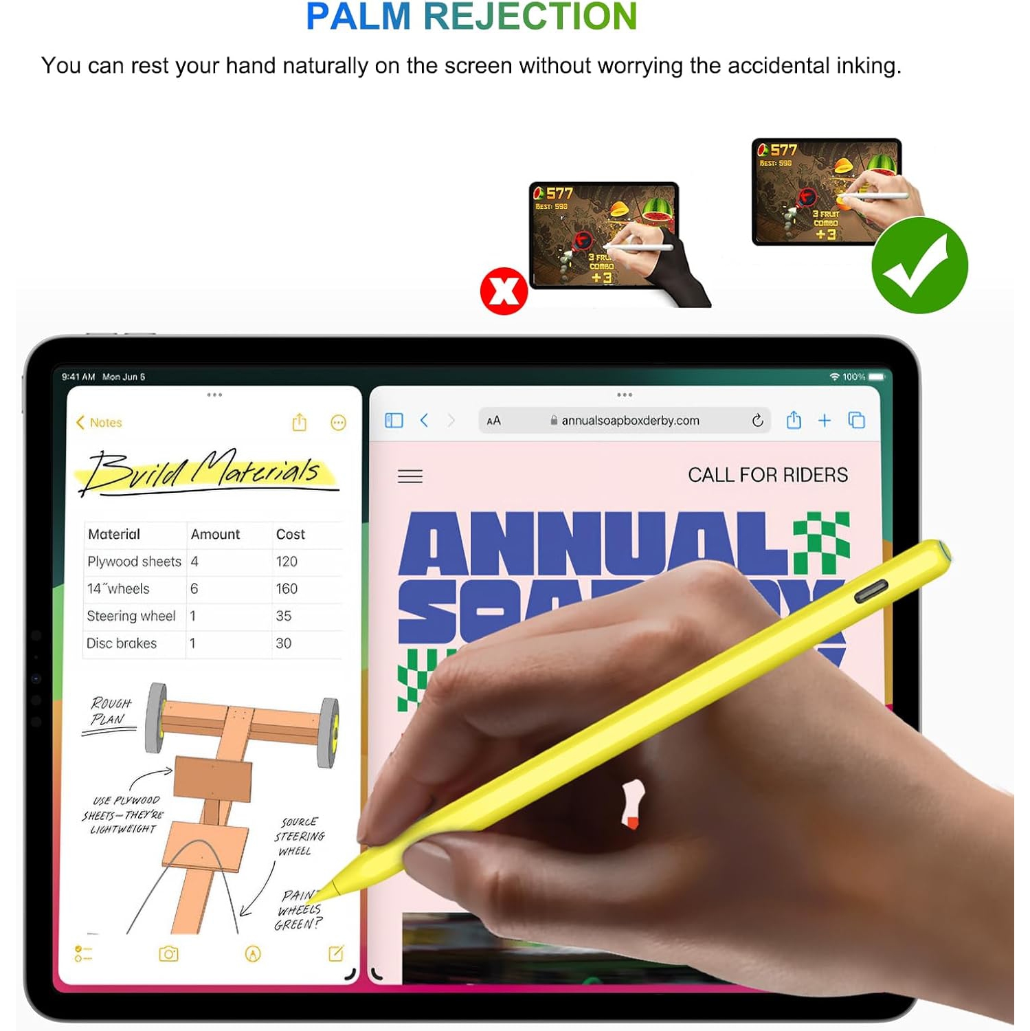 Recharge sans fil Pencil pour iPad avec inclinaison et rejet de la paume, stylet magnétique compatible avec iPad Air 3/4/5, iPad 6/7/8/9/10, iPad