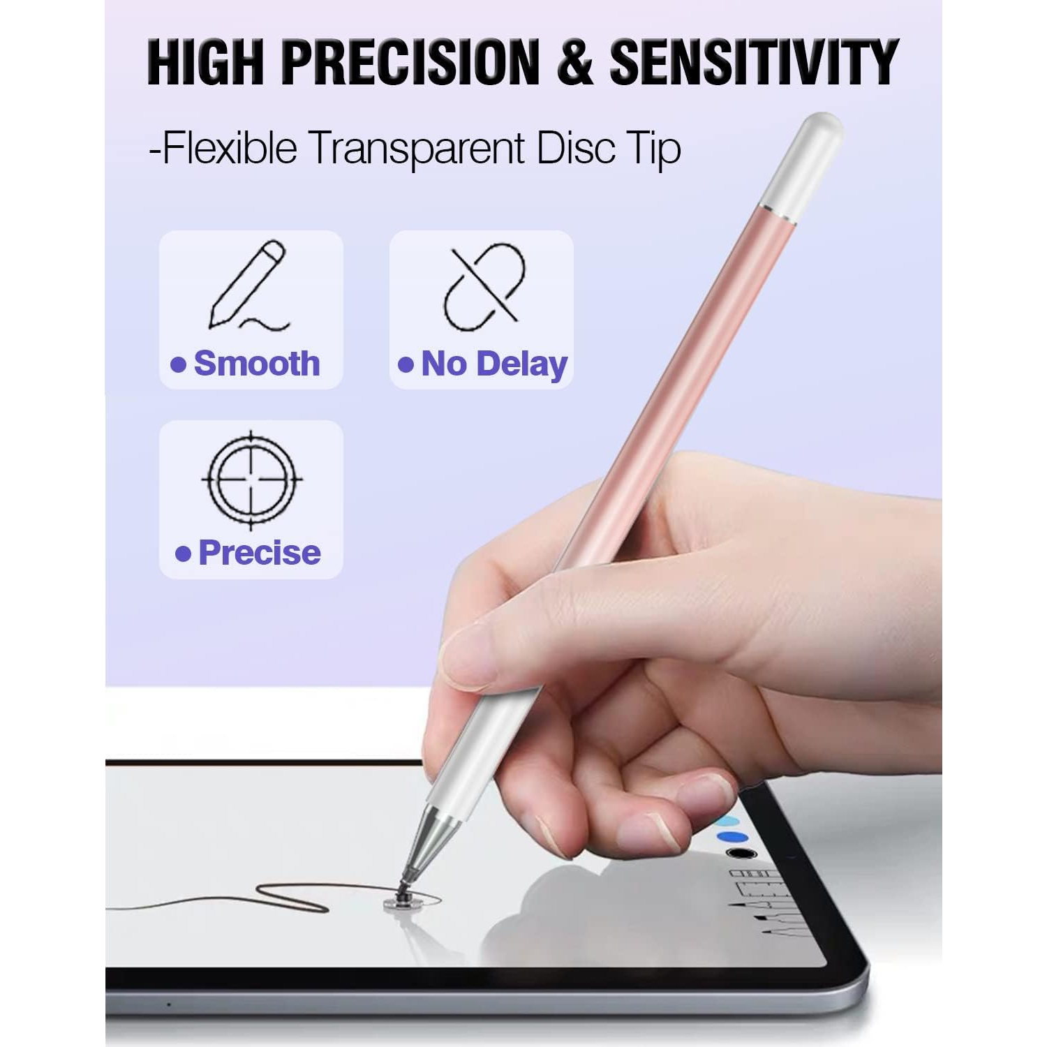 High Precision Universal Stylus Pens for Touch Screens, Stylus Pen for iPad Compatible with Apple, iPhone, iPad, Android, Microsoft Tablets, Pink,