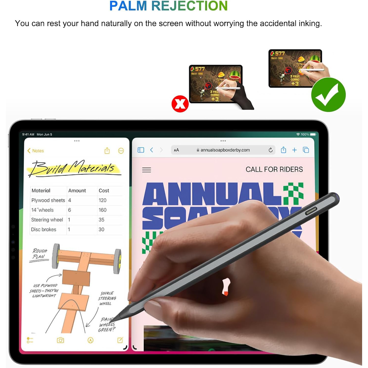 Recharge sans fil Pencil, stylet pour iPad avec rejet d'inclinaison, stylet magnétique pour iPad Air, iPad mini, iPad, iPad Pro, noir étoilé