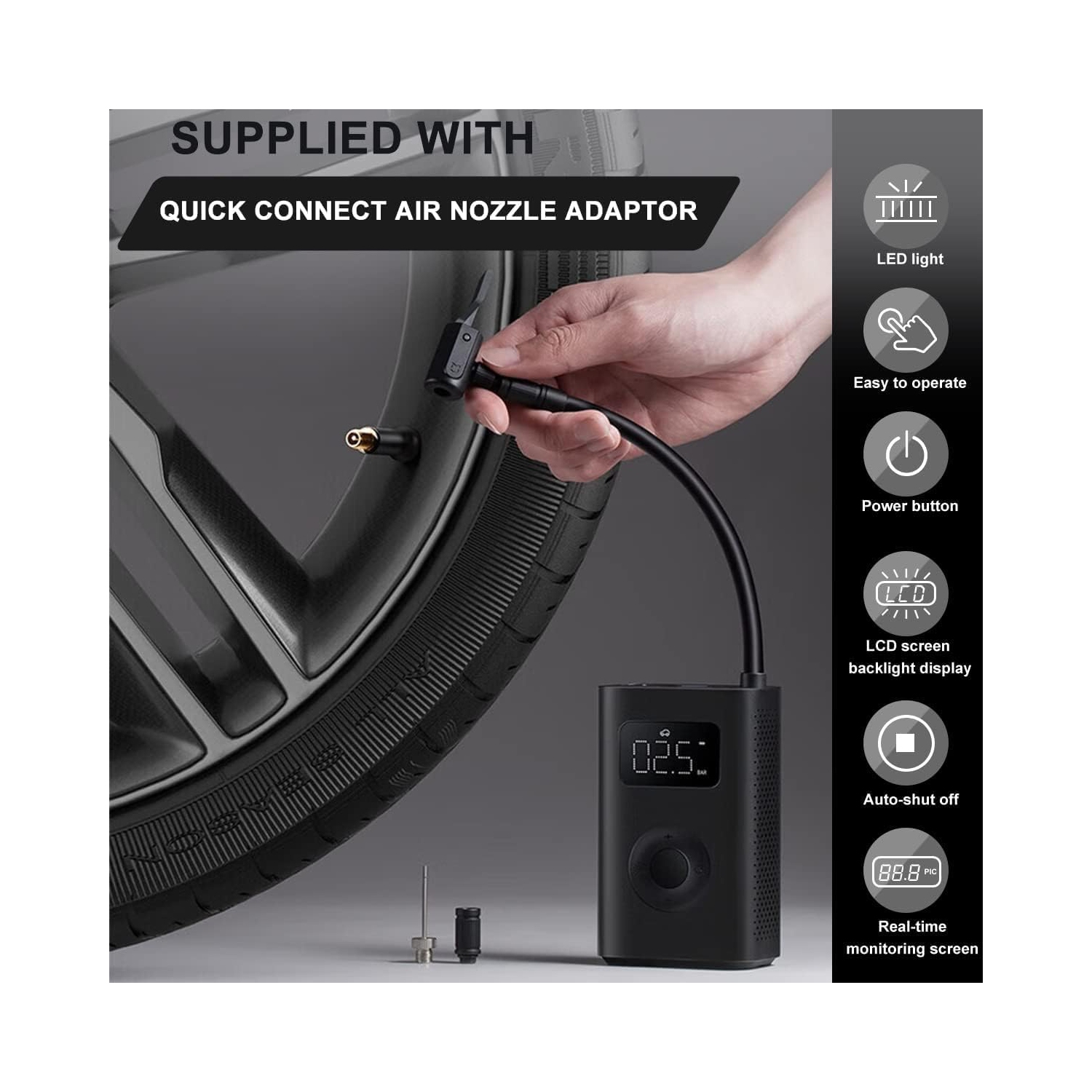 Xiaomi Portable Electric Air Compressor 2, Cordless 150 PSI Tire Inflator Electric Air Pump with Digital Tire Pressure Detection for Car, Scooter,