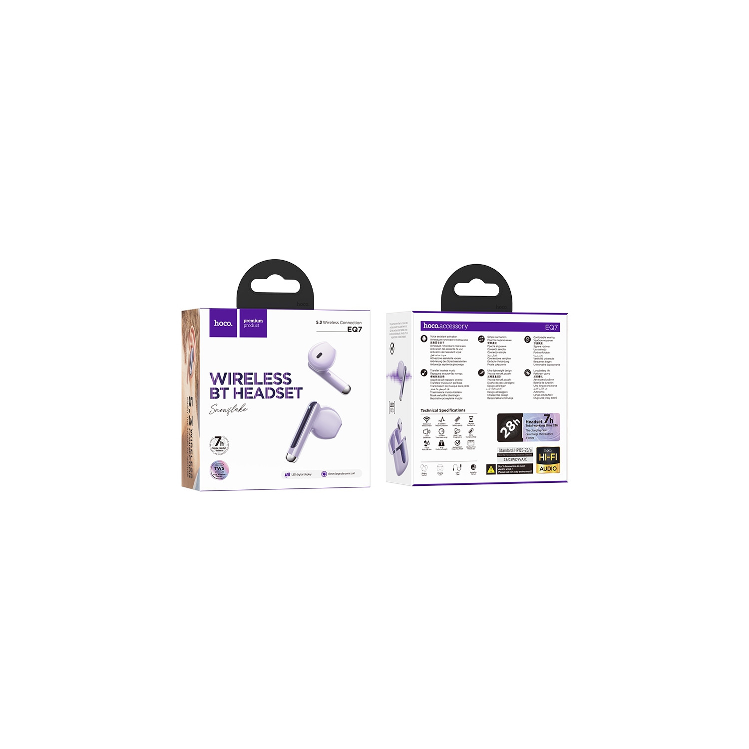 Écouteurs boutons sans fil EQ7 de HOCO avec étui de chargement et écouteurs boutons TWS 35H Playback - Violet