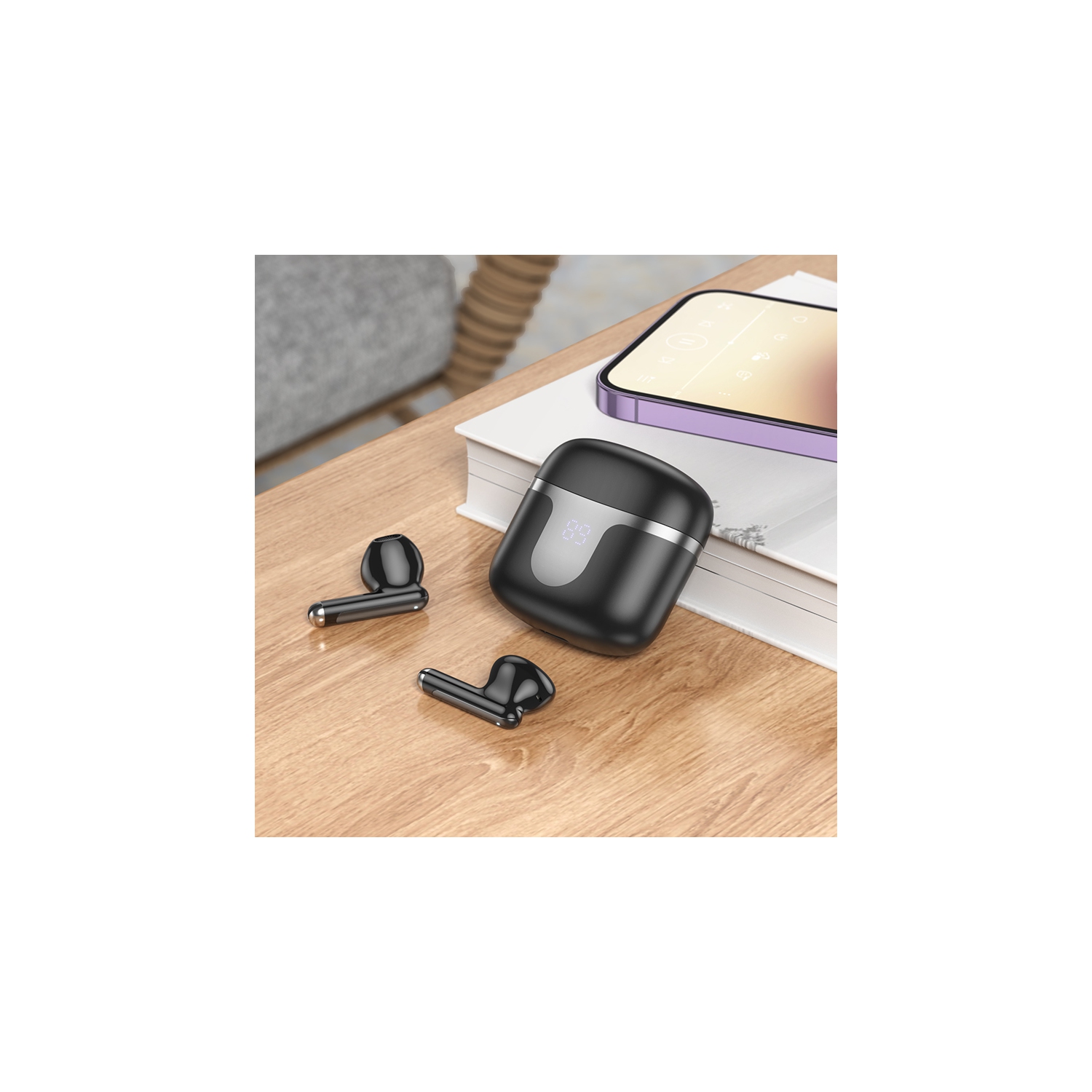 Écouteurs boutons sans fil EQ7 de HOCO avec étui de chargement et écouteurs boutons TWS 35H Playback - Violet