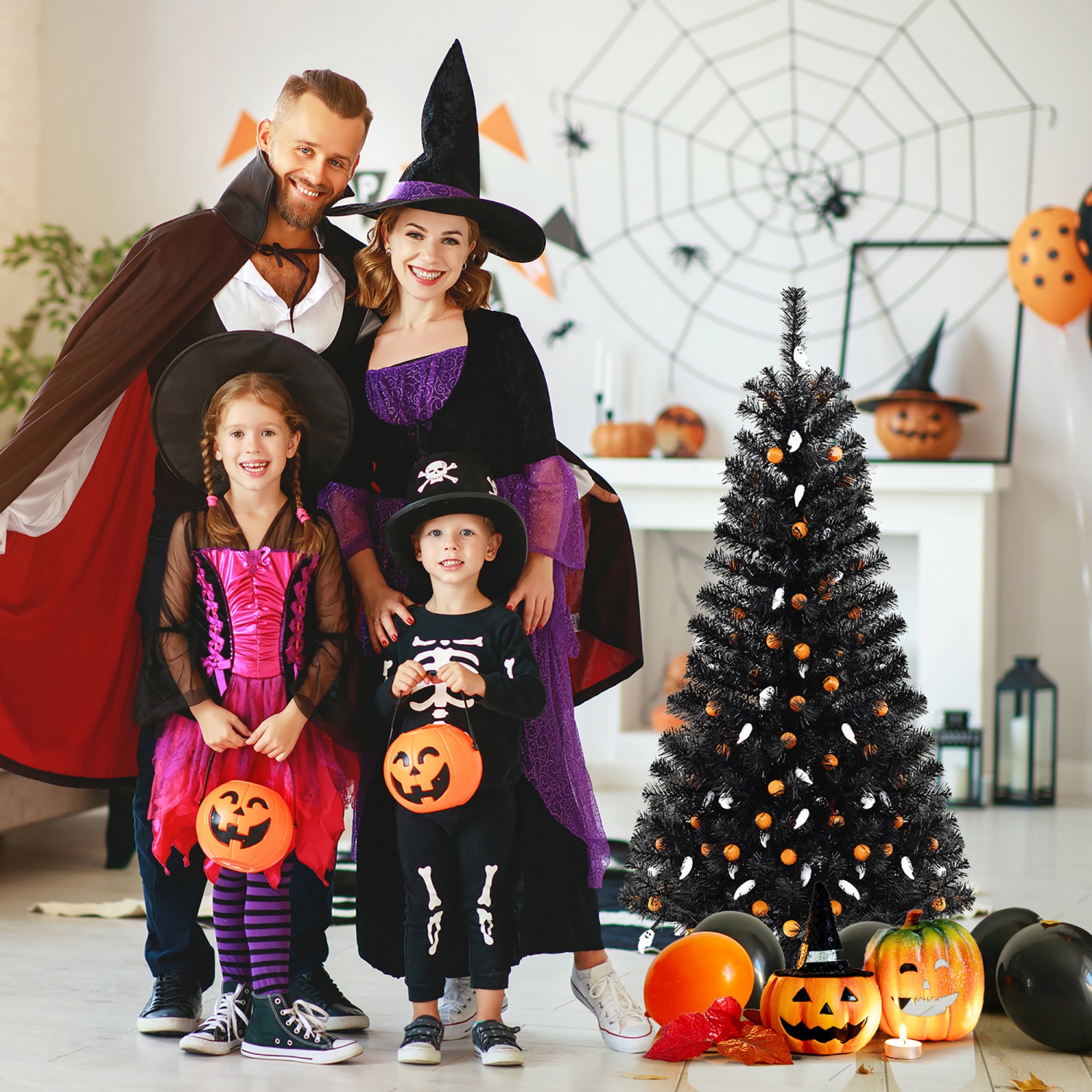 Gymax 4.5 FT Pre-Lit Artificial Halloween Christmas Tree w/ 6 Lighting Modes