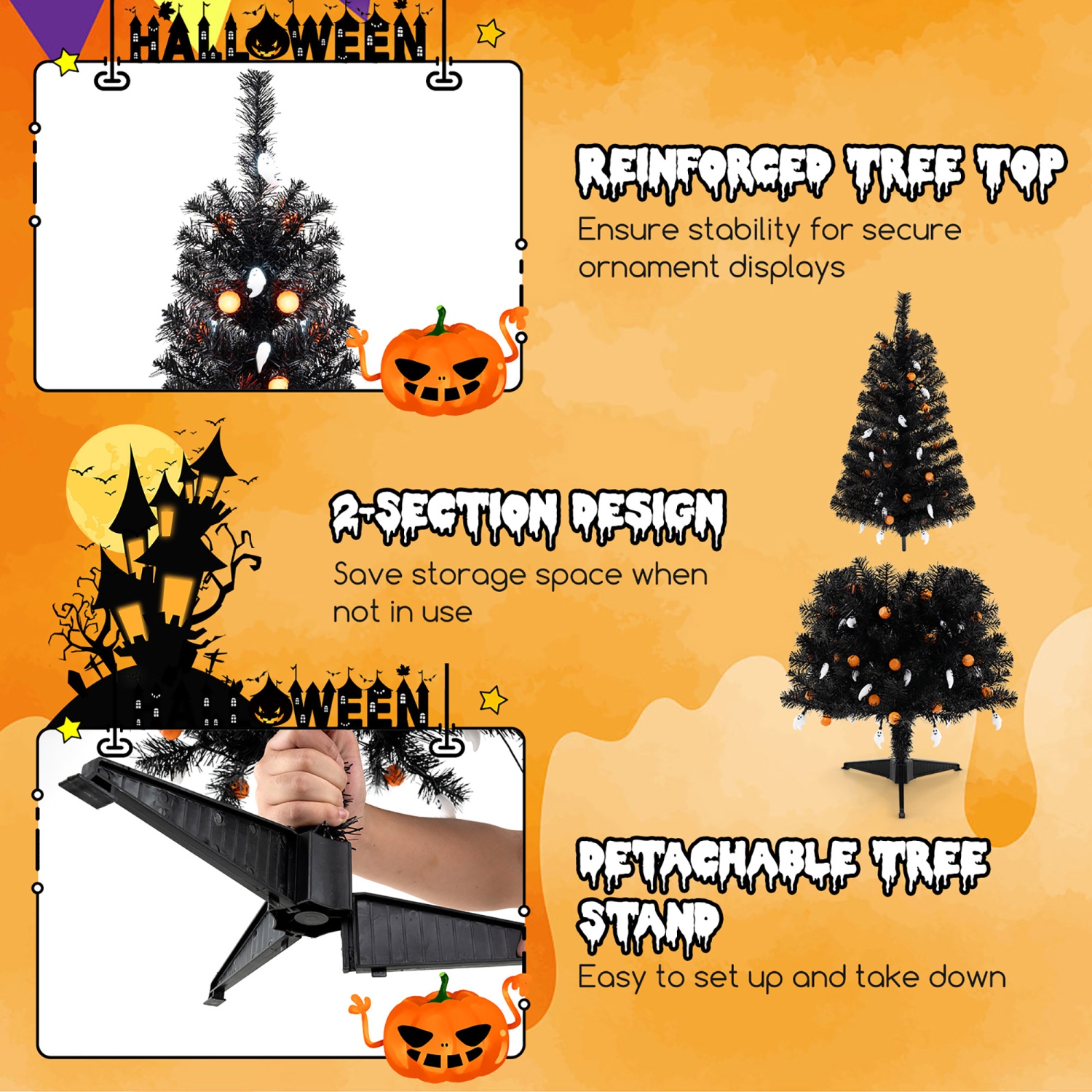 Gymax 4.5 FT Pre-Lit Artificial Halloween Christmas Tree w/ 6 Lighting Modes