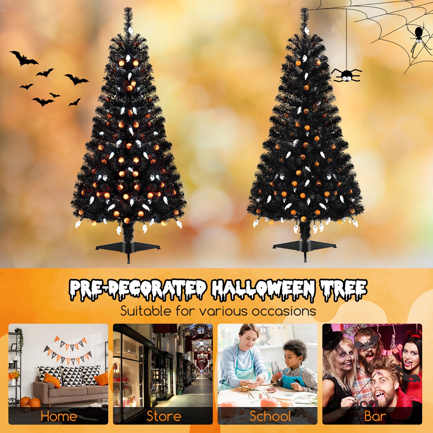 Gymax 4.5 FT Pre-Lit Artificial Halloween Christmas Tree w/ 6 Lighting Modes