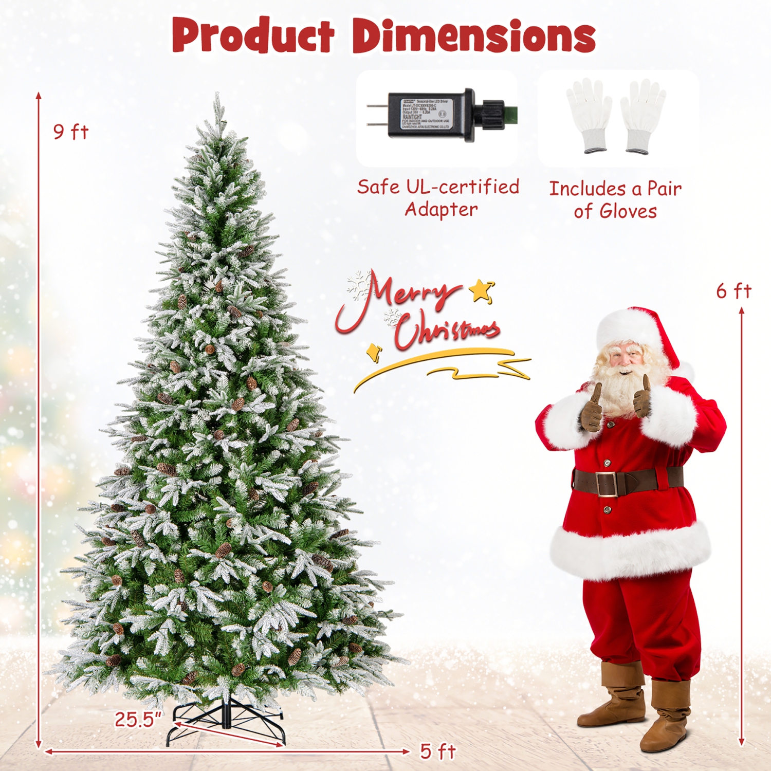 Gymax 6/7.5/9 ft Artificial Christmas Tree w/ 765/1135/1871 Branch Tips 280/470/690 Lights