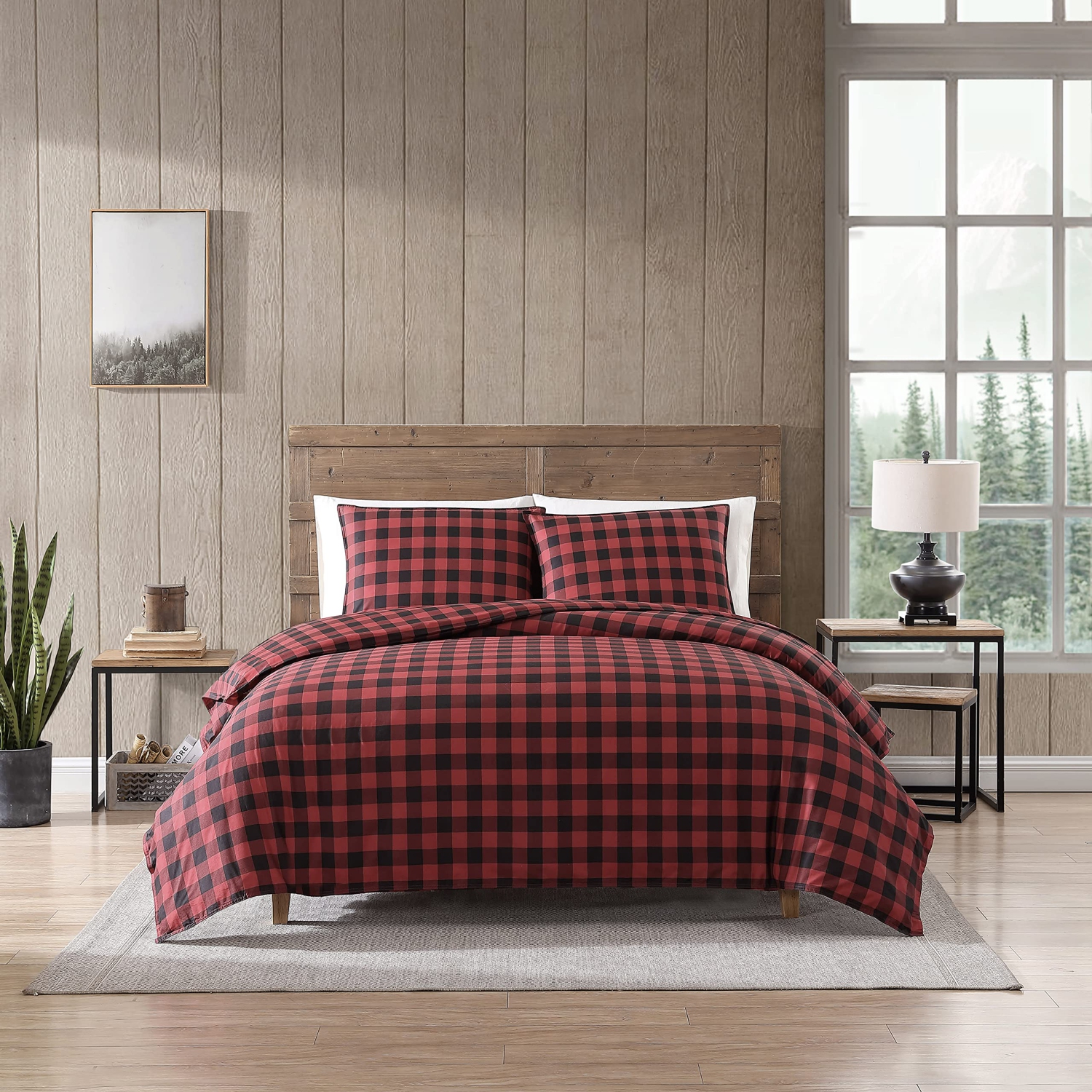 Eddie Bauer 210704 Mountain Plaid Comforter Set, Full/Queen, Scarlet Red