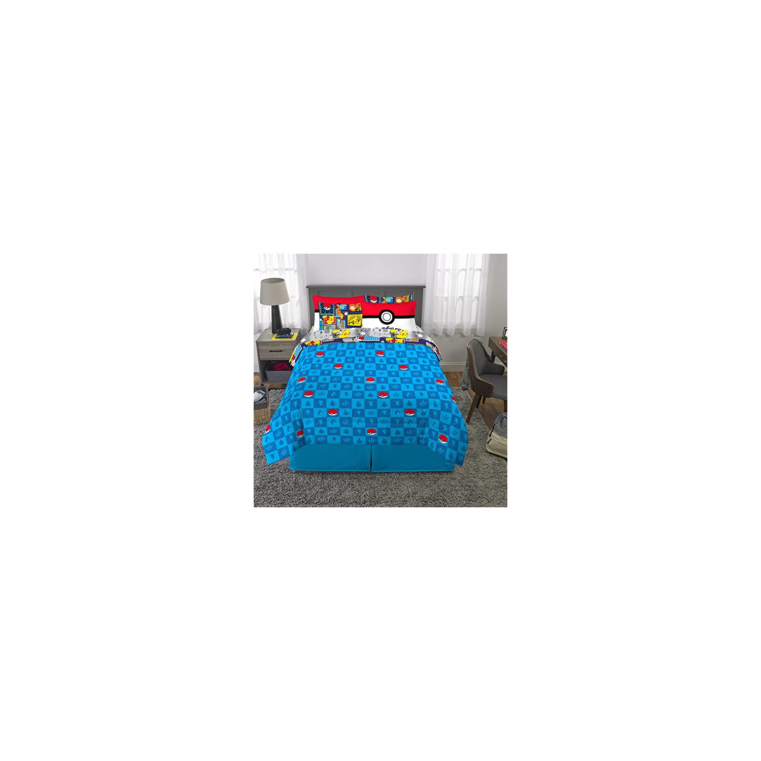 Literie pour enfants Franco – Ensemble de draps et couvre-lit en microfibre ultra-doux avec couvre-oreiller, 7 pièces pleine grandeur, Pokémon
