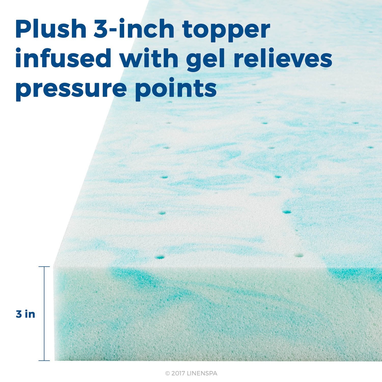 Linenspa 3 Inch Memory Foam Mattress Topper, Gel Swirl Memory Foam Queen, CertiPUR-US Certified