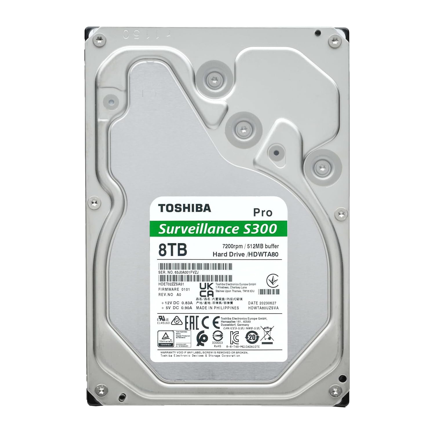 Système de surveillance S300 PRO 8&nbsp;To de 3,5&nbsp;po de Toshiba avec mémoire cache 512&nbsp;Mo 7200&nbsp;tr/min de 6 Go/s - HDWTA80UZSVAR