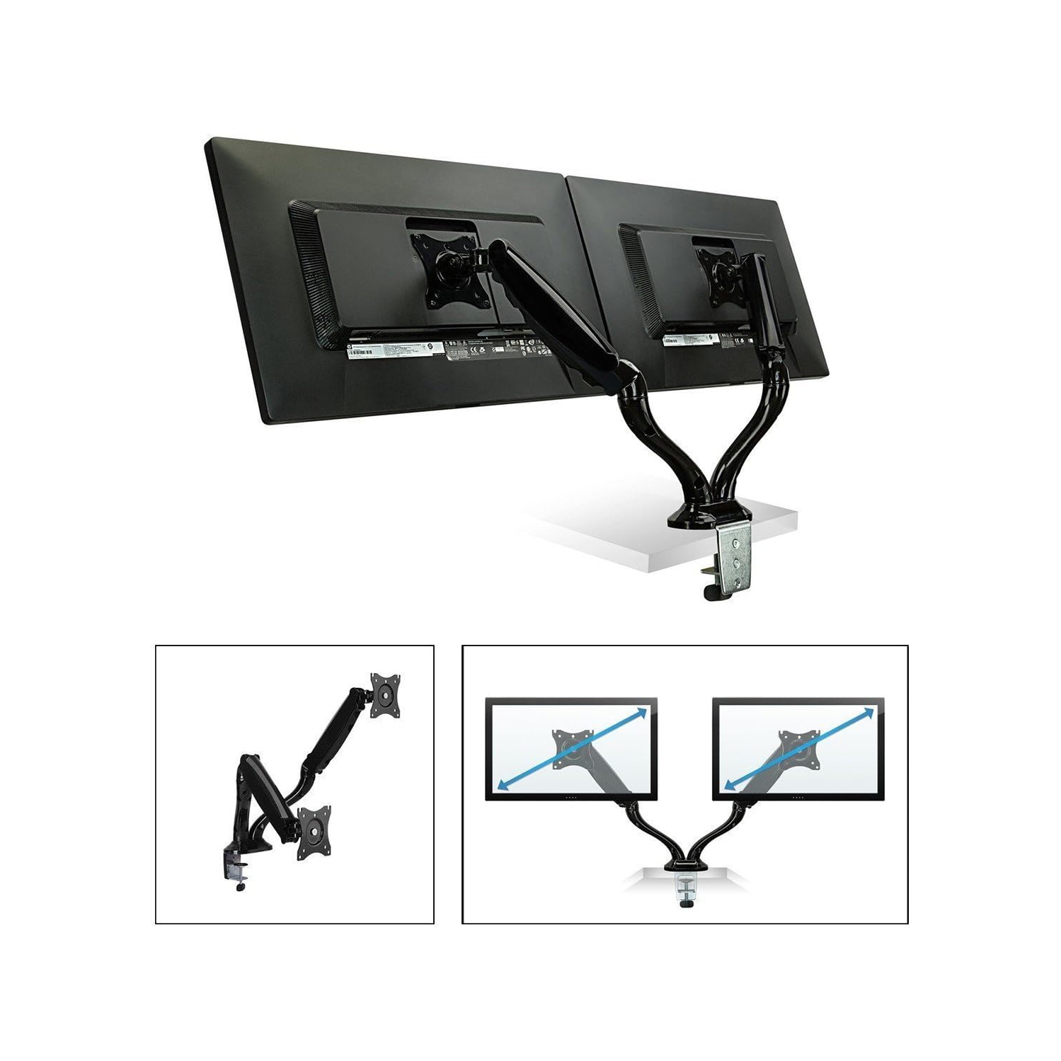 Support de bureau universel à deux bras à ressort à gaz DM-1327&nbsp;deniers de Boost Industries pour moniteurs et téléviseurs à écran plat de 13 à