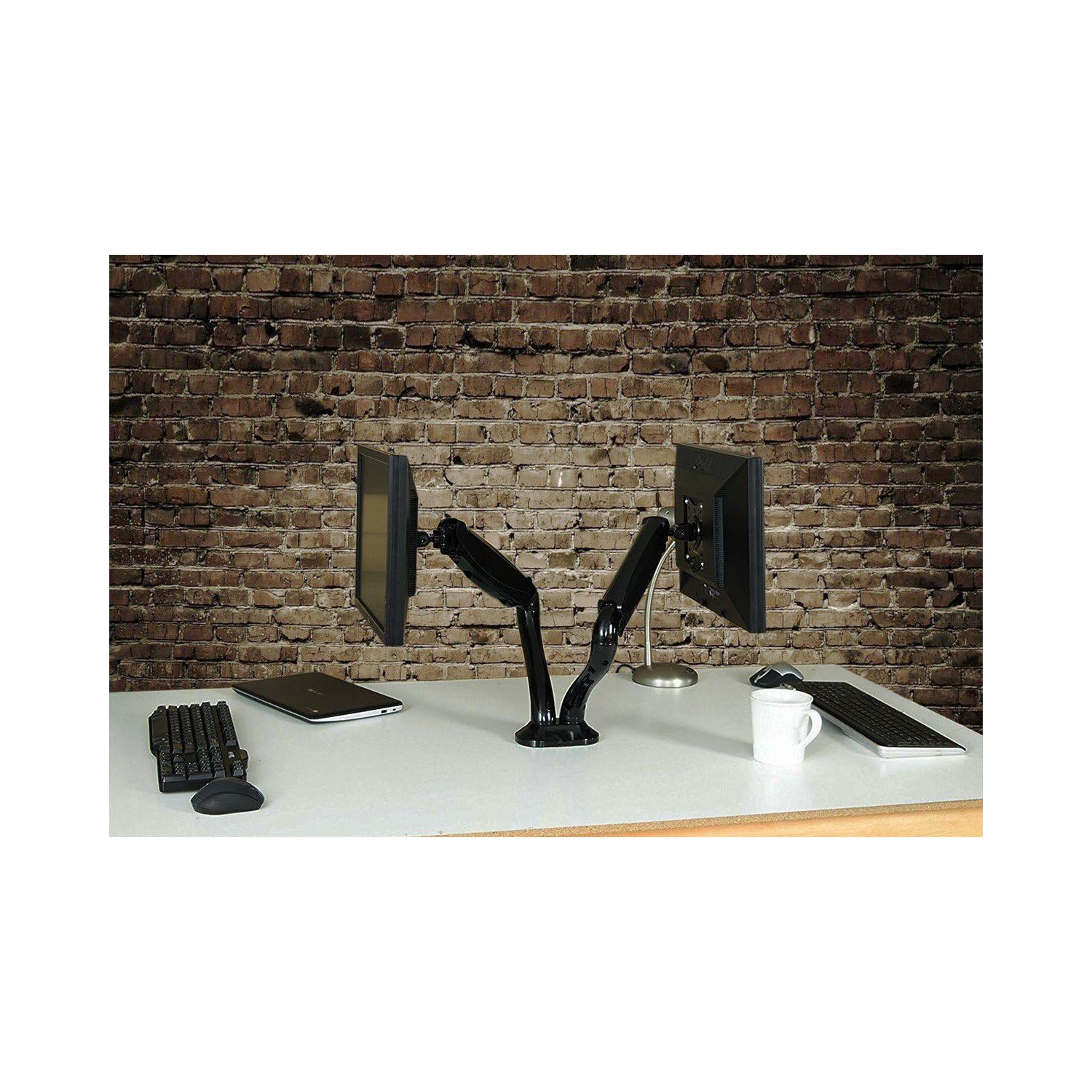 Support de bureau universel à deux bras à ressort à gaz DM-1327&nbsp;deniers de Boost Industries pour moniteurs et téléviseurs à écran plat de 13 à