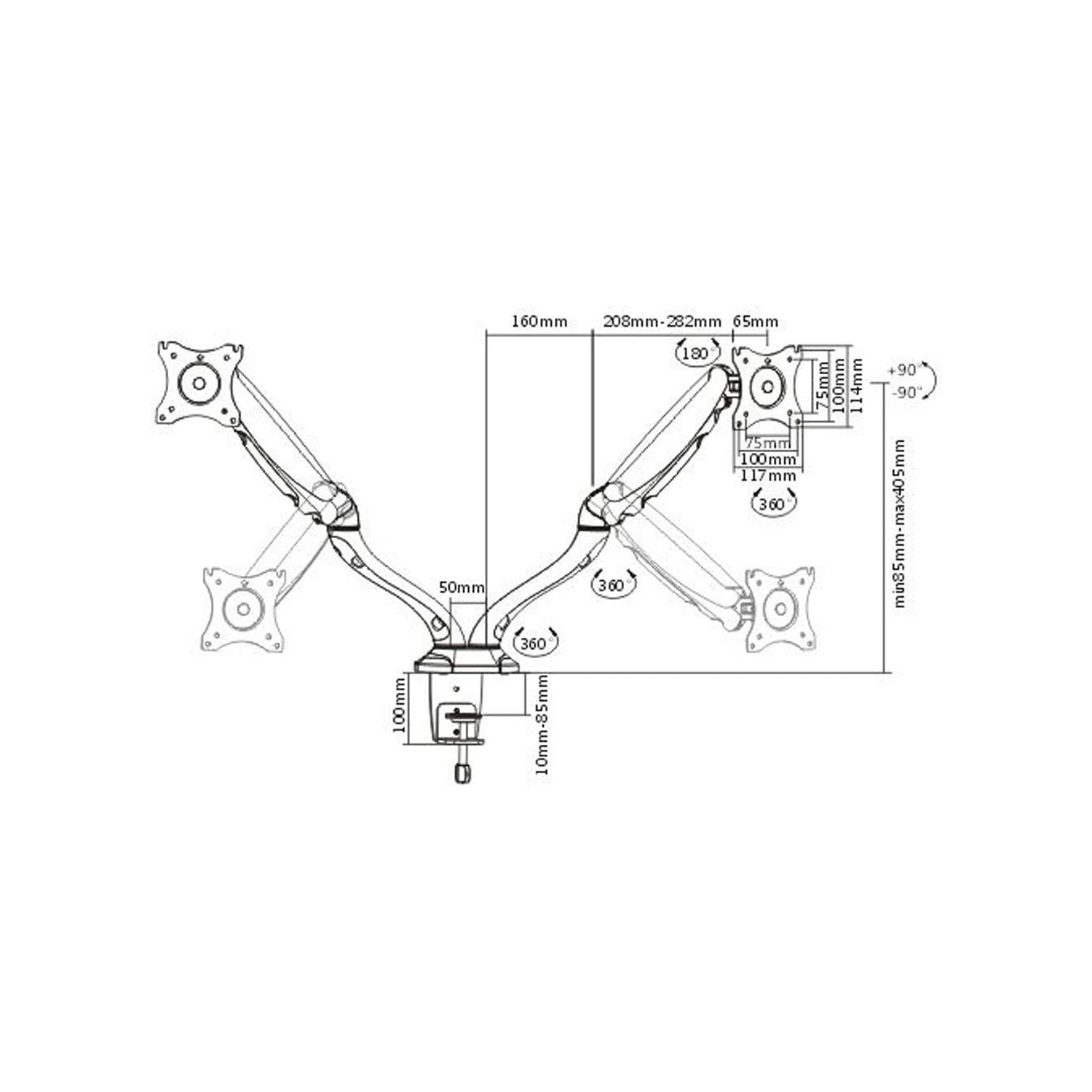 Support de bureau universel à deux bras à ressort à gaz DM-1327&nbsp;deniers de Boost Industries pour moniteurs et téléviseurs à écran plat de 13 à