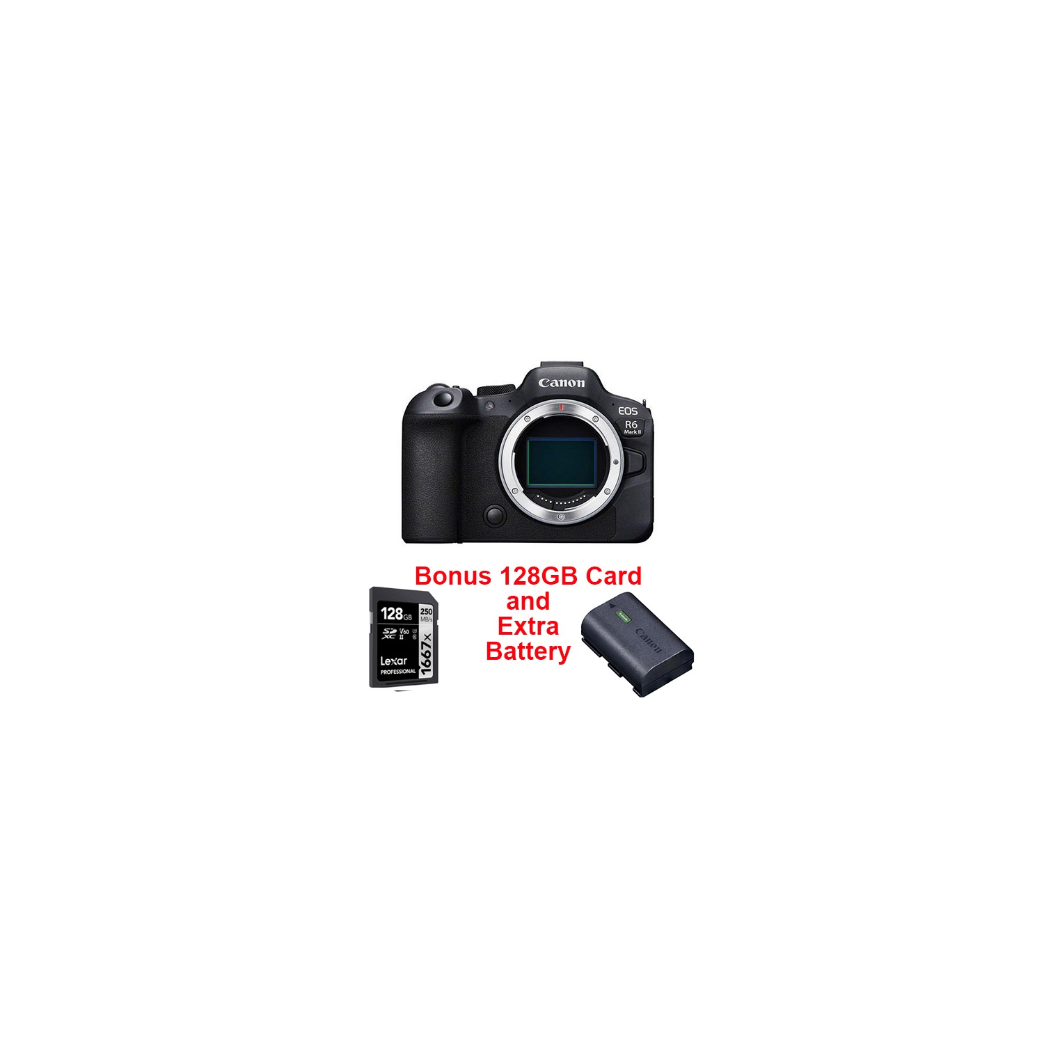 Canon EOS R6 Mark II Camera Body + Canon Extra battery + 128GB SD Card. Canon Canada Authorized