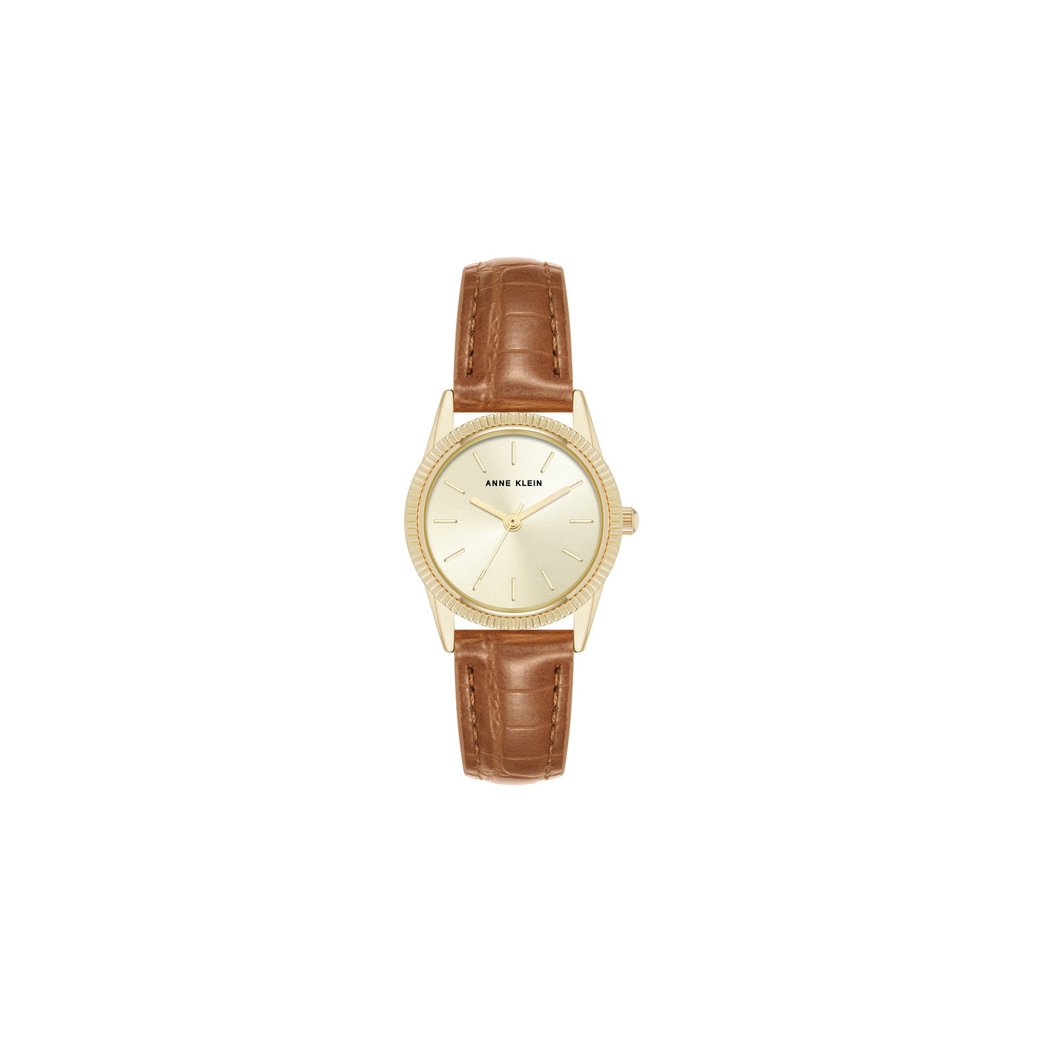 Anne Klein Ladies 28mm Gold-Tone Watch with Champagne Dial and Honey Vegan Leather Strap