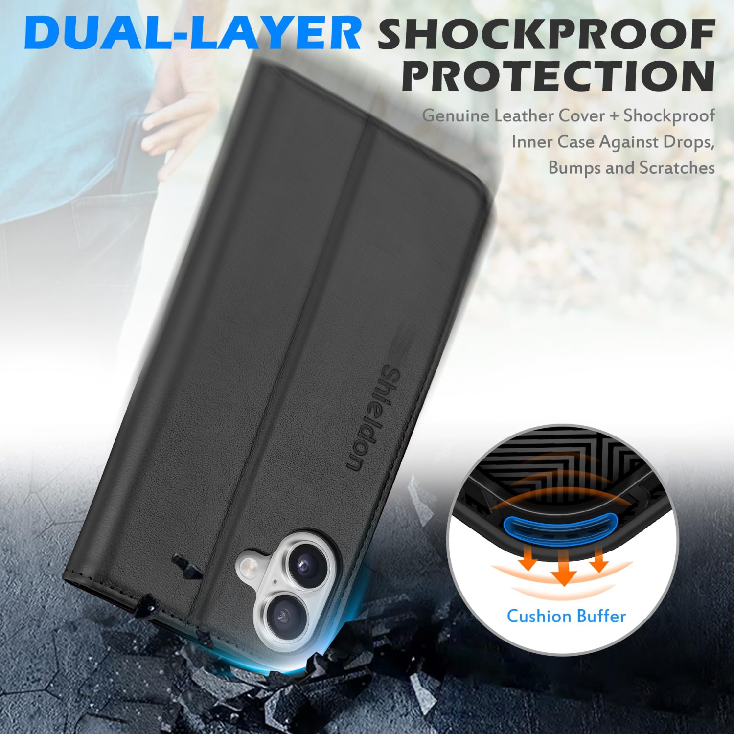 iPhone 16 Plus 6.7" 2024, Genuine Leather Flip Wallet Case with Kickstand RFID Blocking Card Holder Magnetic Case Compatible with iPhone 16 Plus 5G -