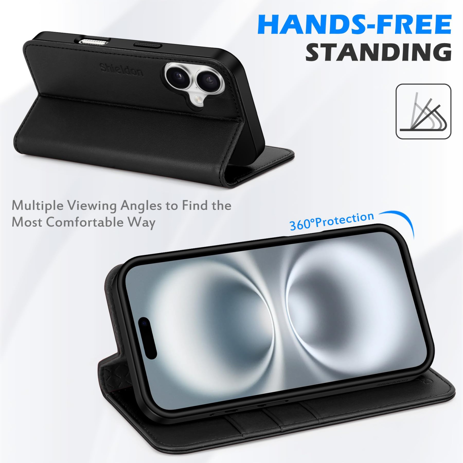 iPhone 16 Plus 6.7" 2024, Genuine Leather Flip Wallet Case with Kickstand RFID Blocking Card Holder Magnetic Case Compatible with iPhone 16 Plus 5G -