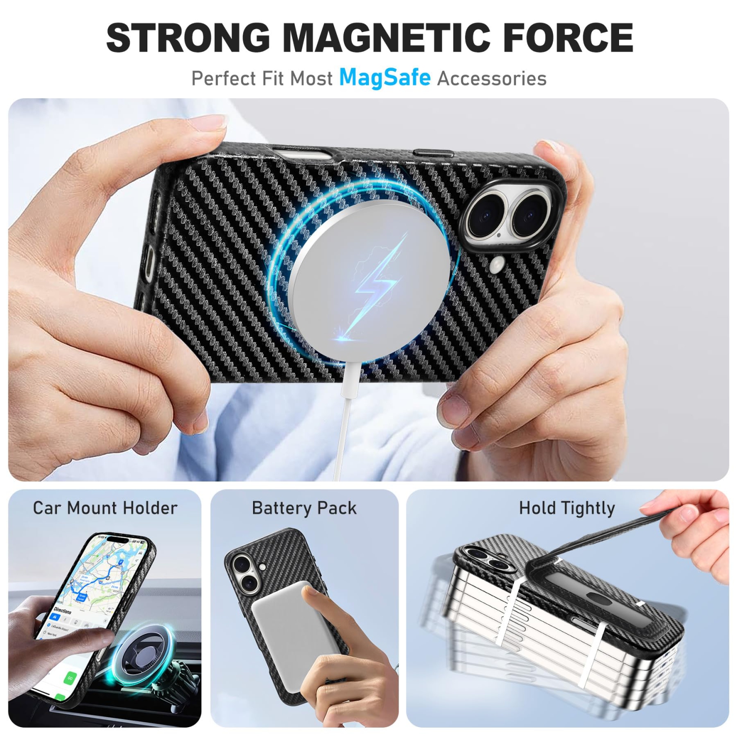 IPhone 16 Plus avec support magnétique amovible pour carte, cuir PU, chargement magnétique sans fil, étui anti-RFID avec iPhone 16 Plus 6,7&nbsp;po,