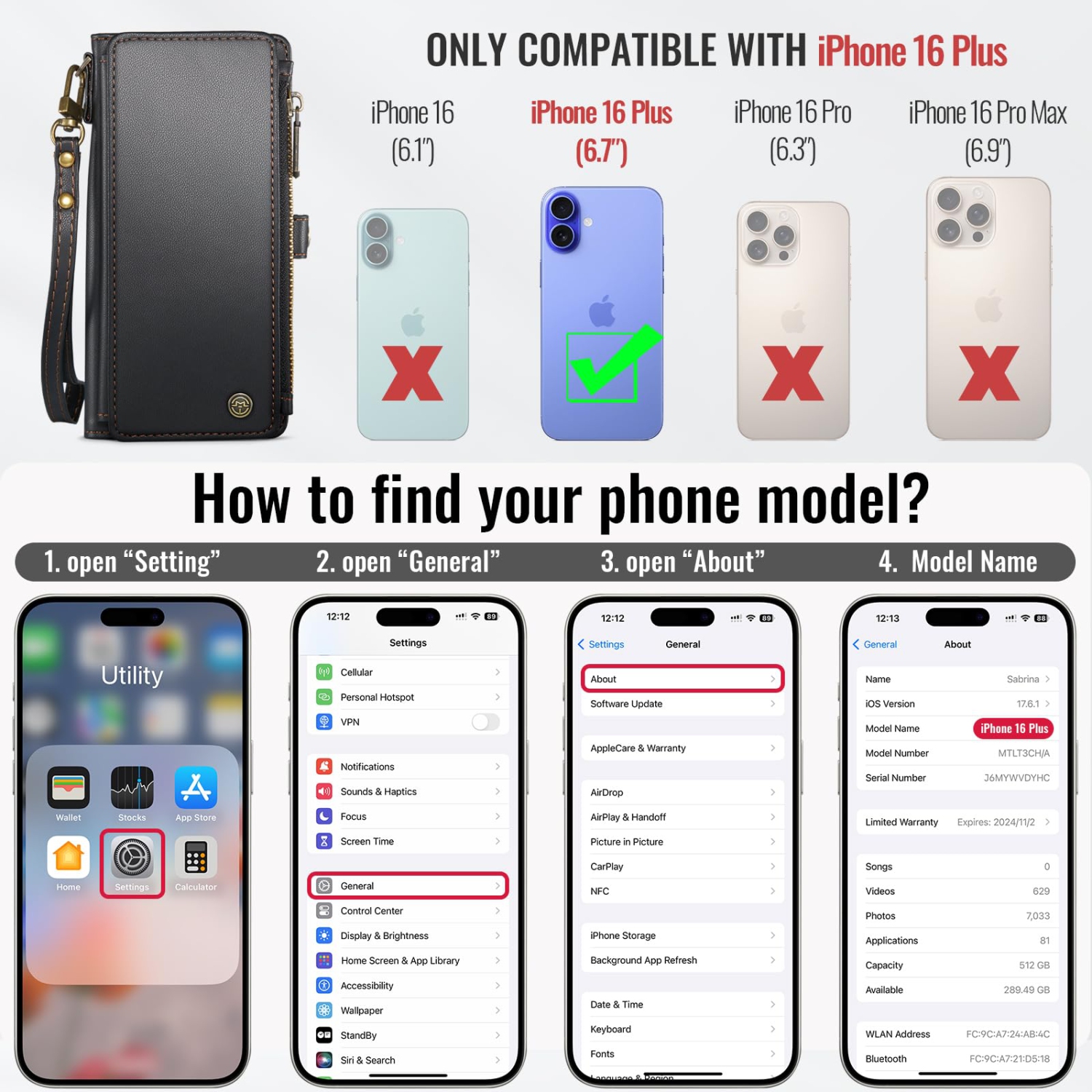 iPhone 16 Plus Case,?RFID Blocking? for iPhone 16 Plus Wallet Case for Woman Men with Card Holder, PU Leather Zipper Strap Magnetic Snap Cover for