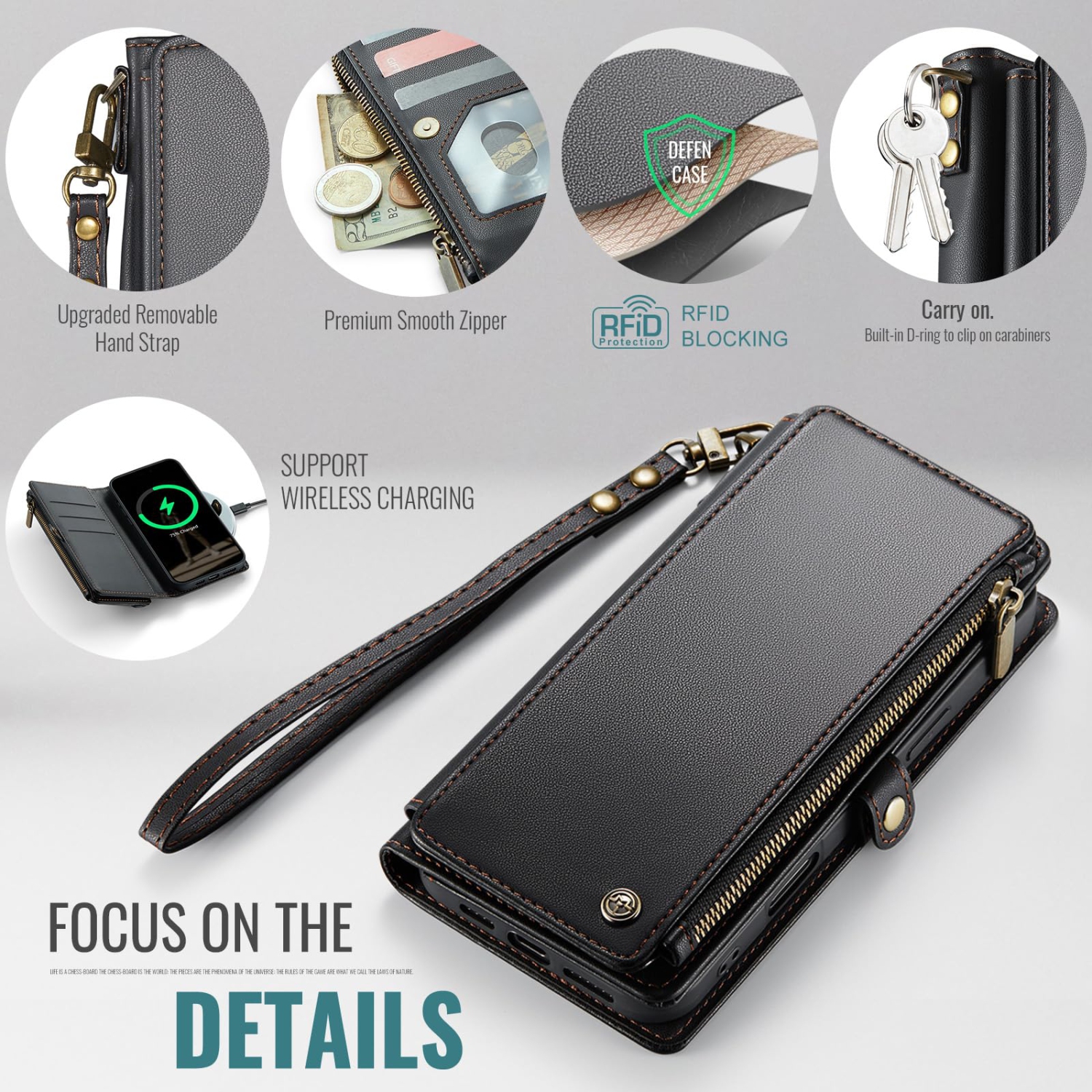 iPhone 16 Plus Case,?RFID Blocking? for iPhone 16 Plus Wallet Case for Woman Men with Card Holder, PU Leather Zipper Strap Magnetic Snap Cover for