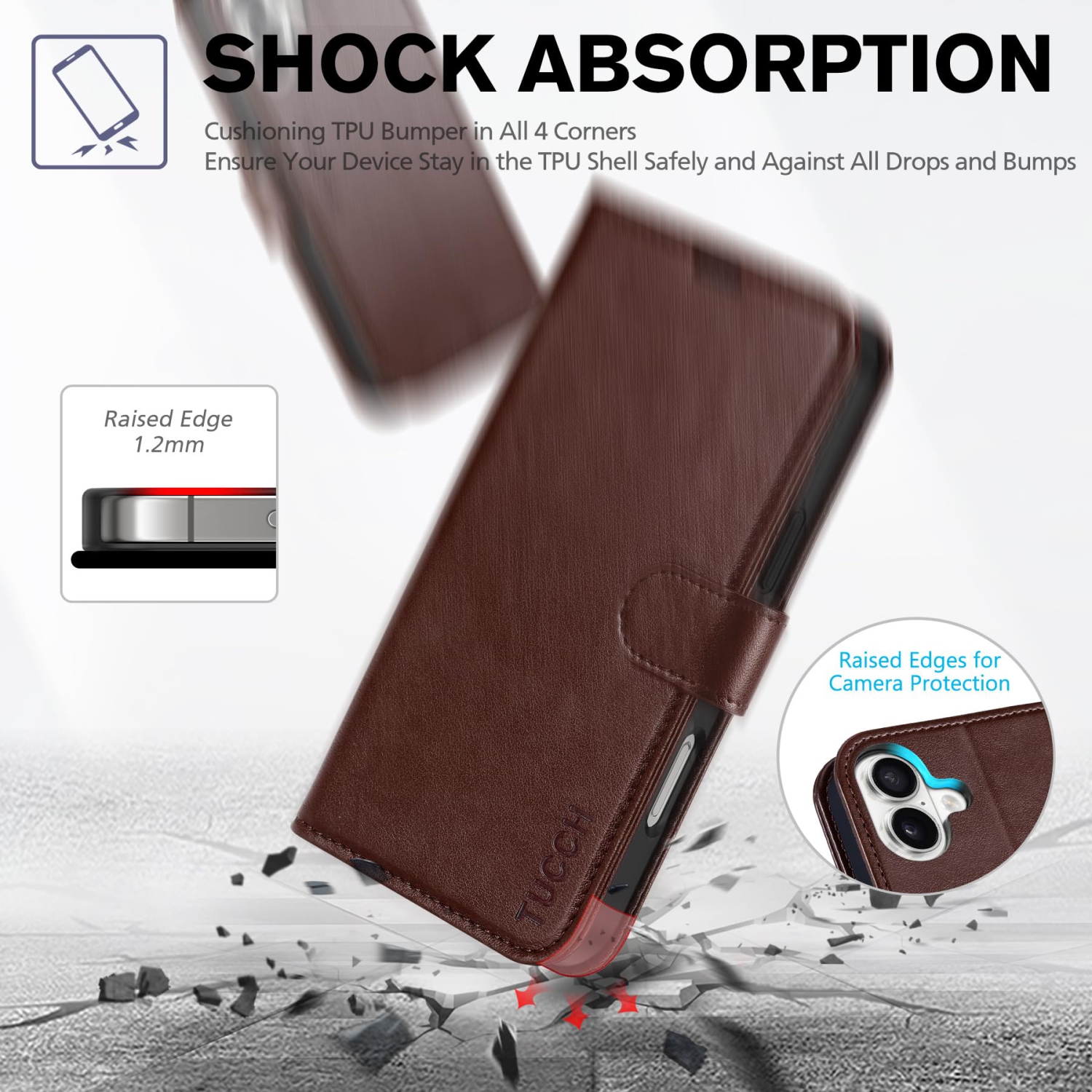 IPhone 16 Plus 6,7&nbsp;po, étui portefeuille avec béquille, étui à rabat magnétique avec blocage RFID, 4 fentes pour cartes, intérieur en TPUR