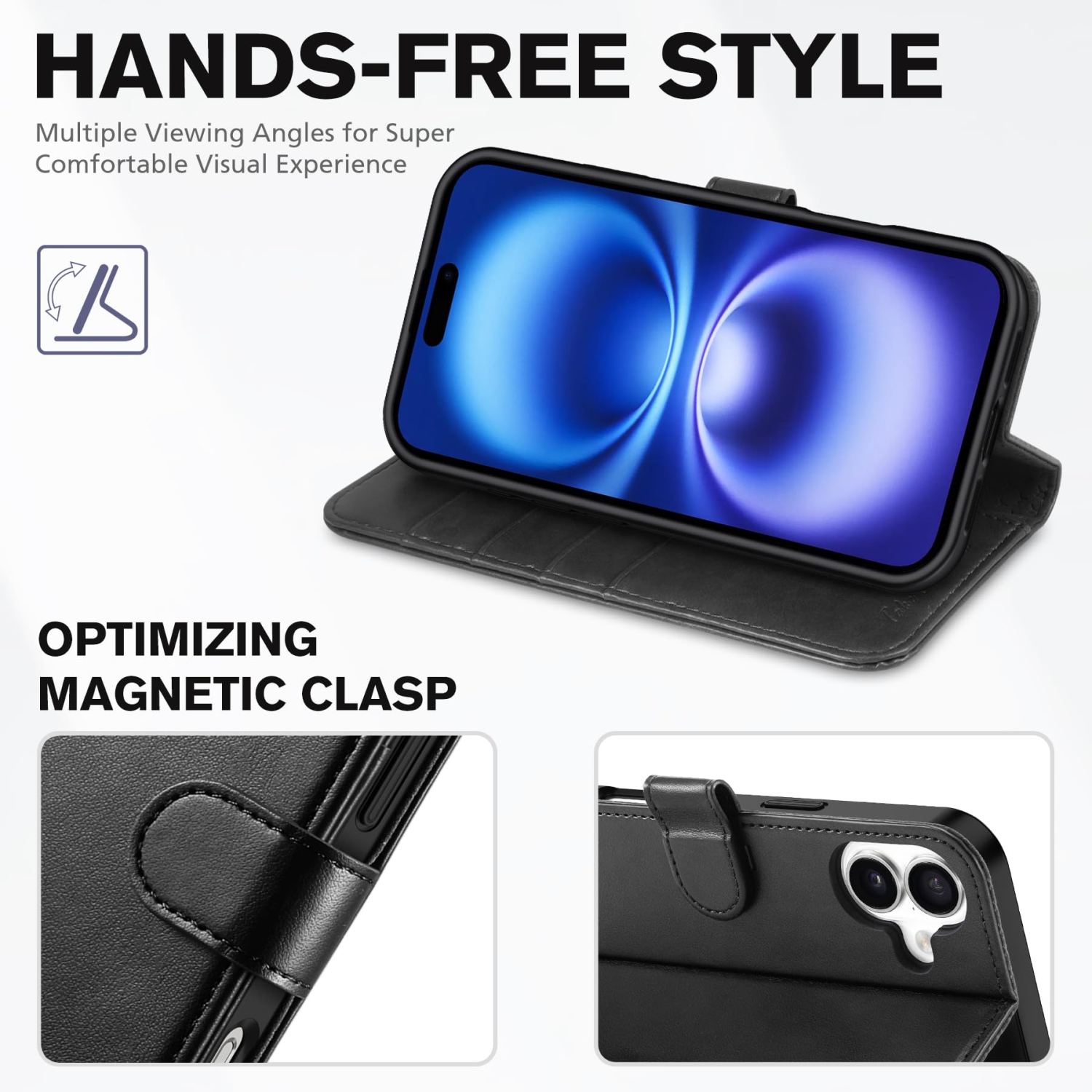 IPhone 16 Plus, blocage RFID 4 Porte-cartes béquille antichoc TPUR Protection magnétique Étui à rabat protecteur compatible avec l'iPhone 16 Plus 5G