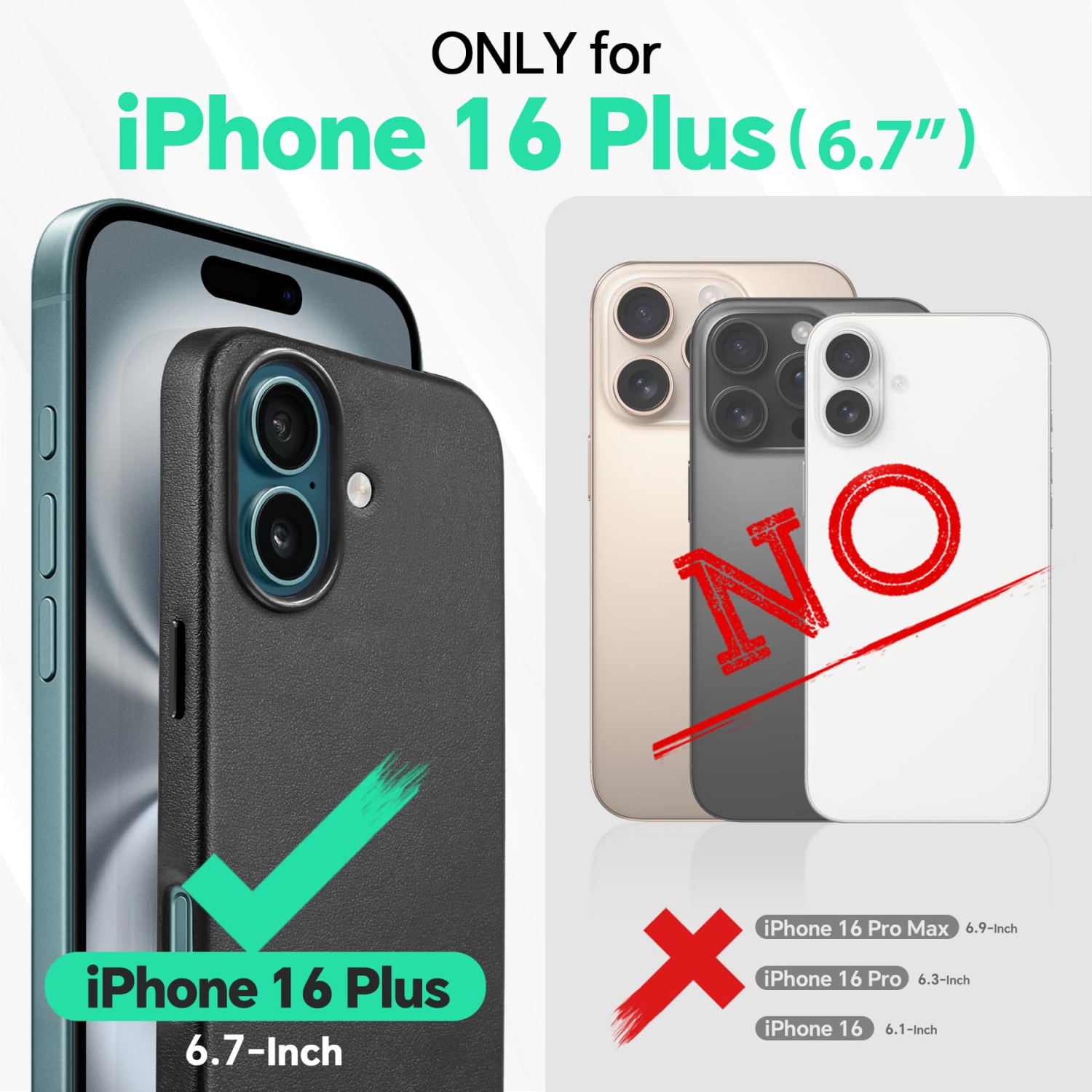 IPhone 16 Plus 6,7&nbsp;po avec portefeuille amovible, 5 porte-cartes Support réglable, chargement sans fil antidérapant, blocage RFID, étui mince en