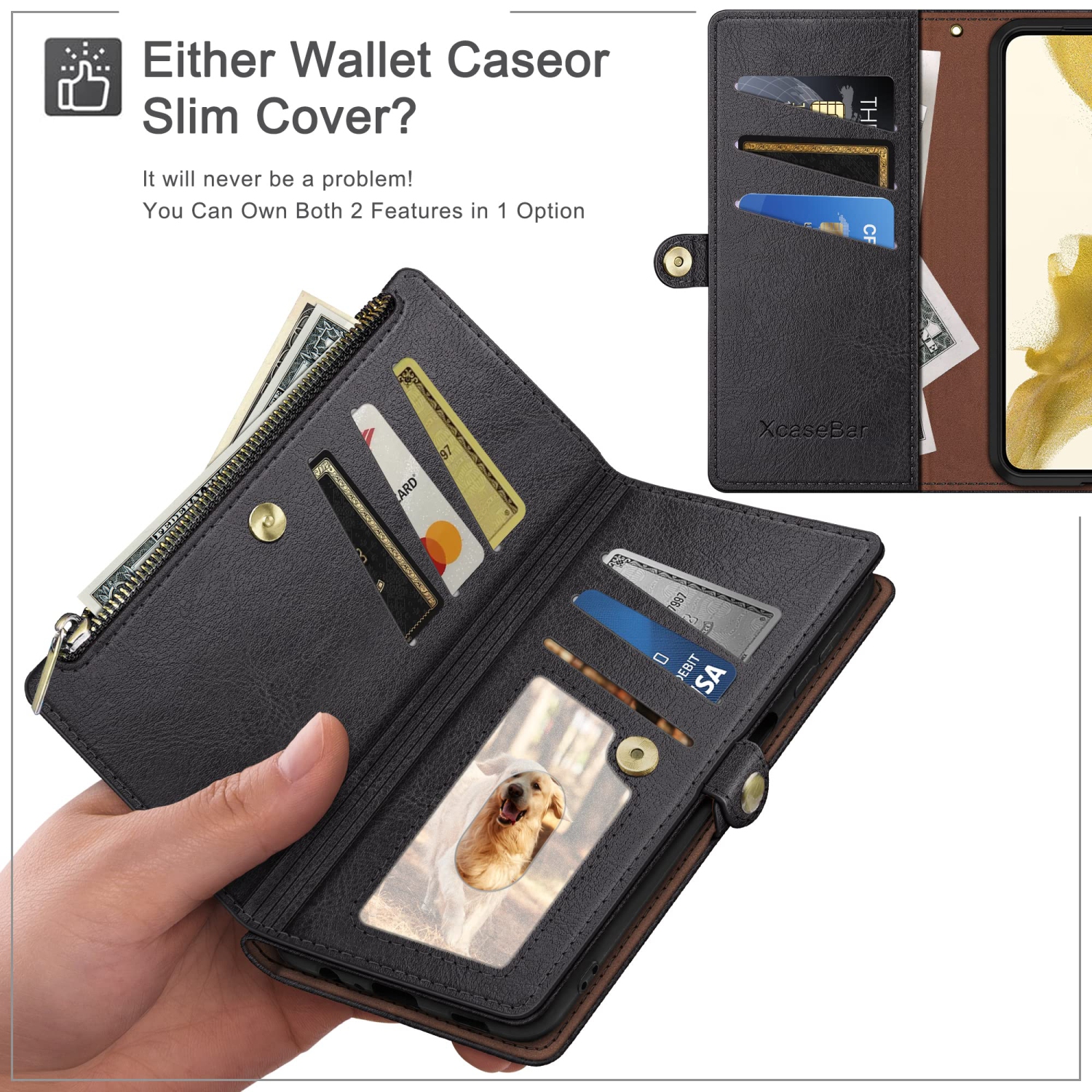 iPhone 16 Plus 6.7" Wallet case with Zipper Credit Card Holder?RFID Blocking?,Flip Folio Book PU Leather Phone case Shockproof Cover Women Men for