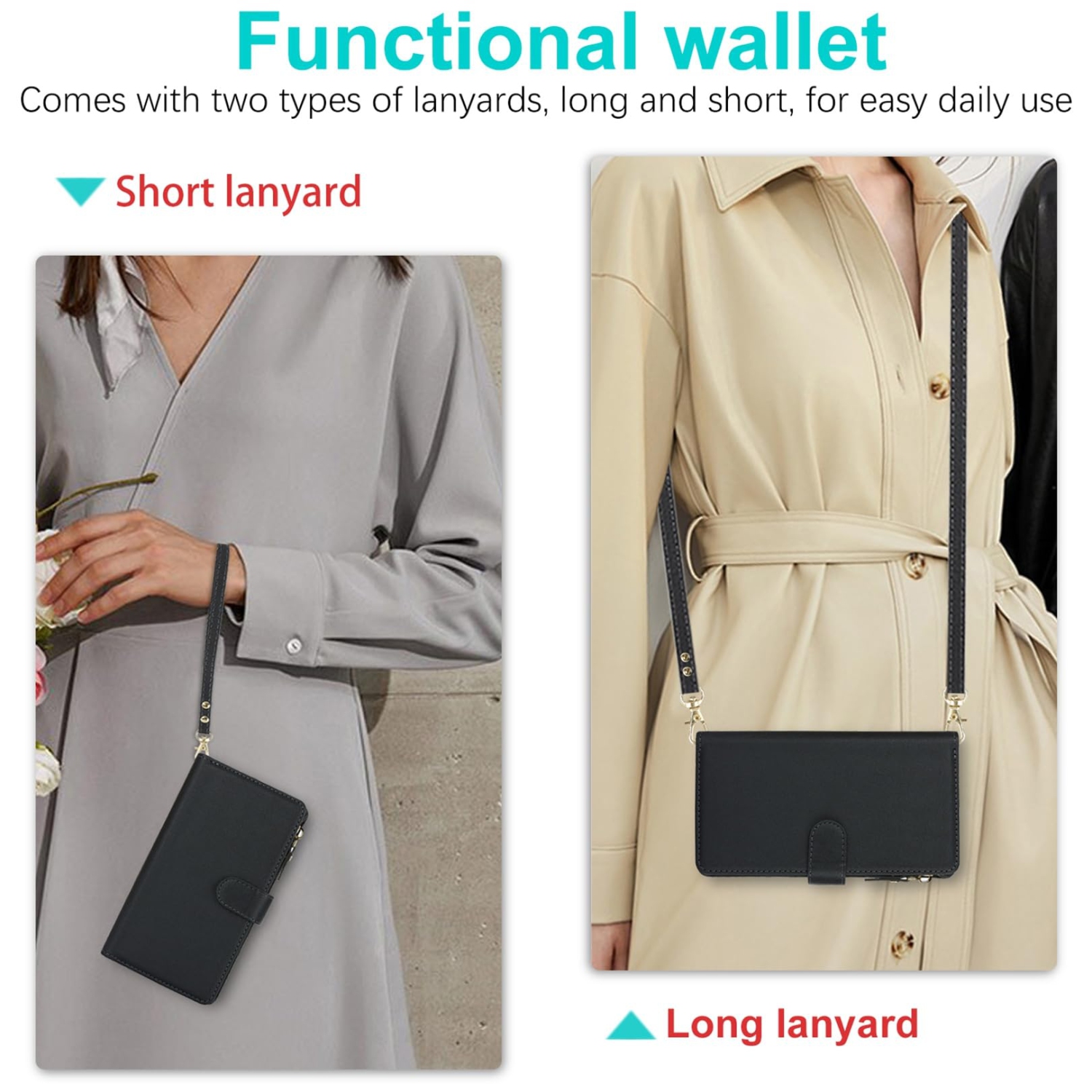 iPhone 16 Plus 5G Phone Case Wallet for Women with Strap,Crossbody Shoulder Lanyard Wallet Case for iPhone 16 Plus with Card Holder,Zipper Pocket PU