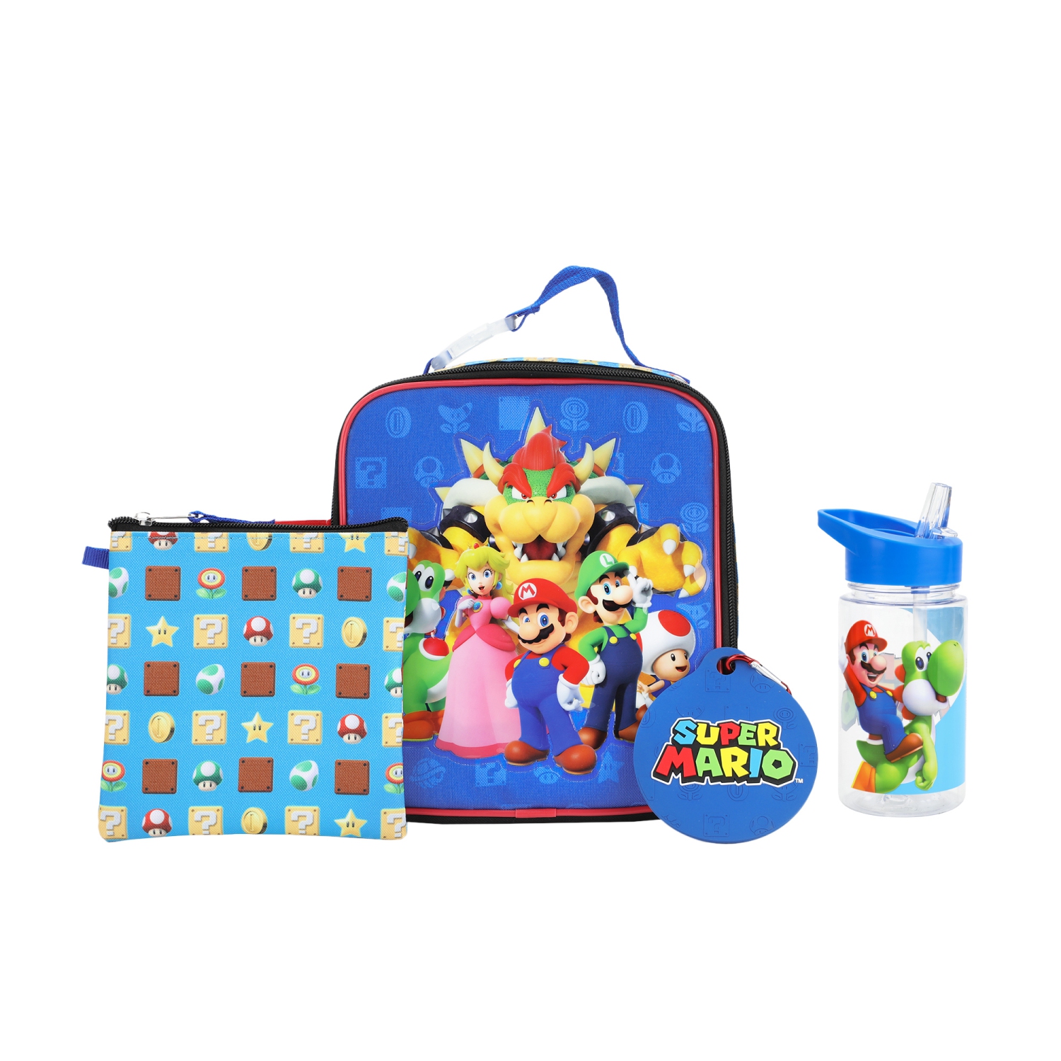 Ensemble 4 pièces avec sac-repas et bouteille d'eau pour enfants Group Shot de Super Mario Bros
