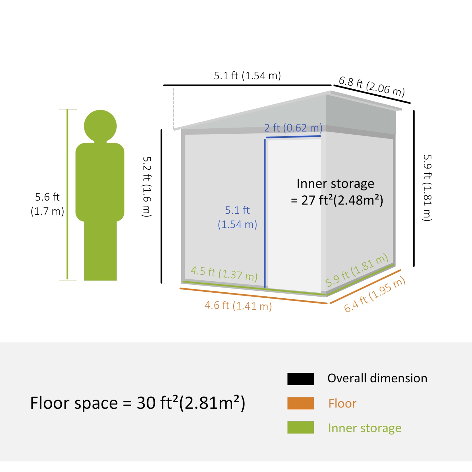 Outsunny 5 x 7FT Lean to Outdoor Storage Shed with Foundation Kit, Metal Garden Shed with Adjustable Shelves, Sliding Door, Vents, Hooks for