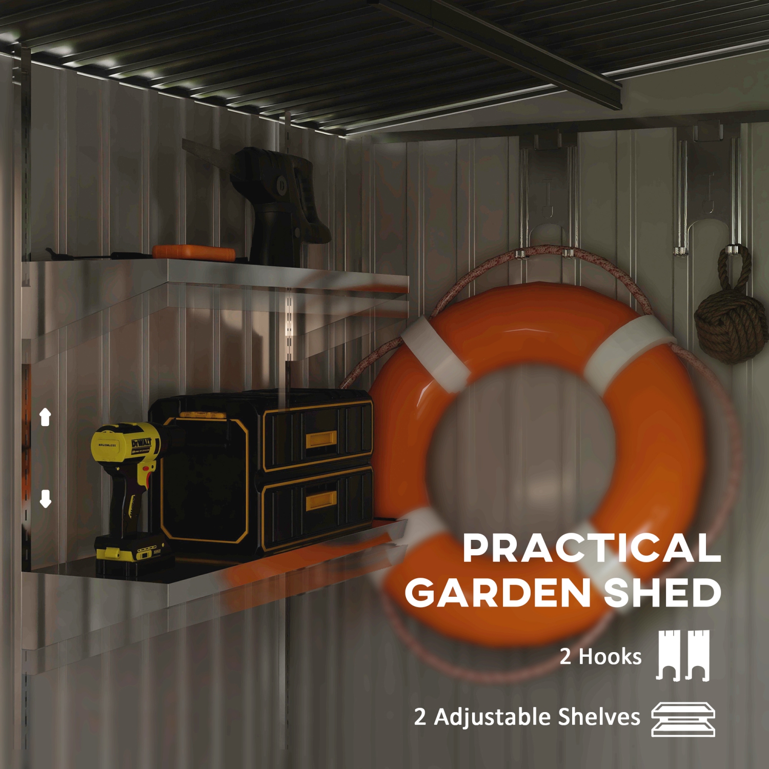 Outsunny 5 x 7FT Lean to Outdoor Storage Shed with Foundation Kit, Metal Garden Shed with Adjustable Shelves, Sliding Door, Vents, Hooks for