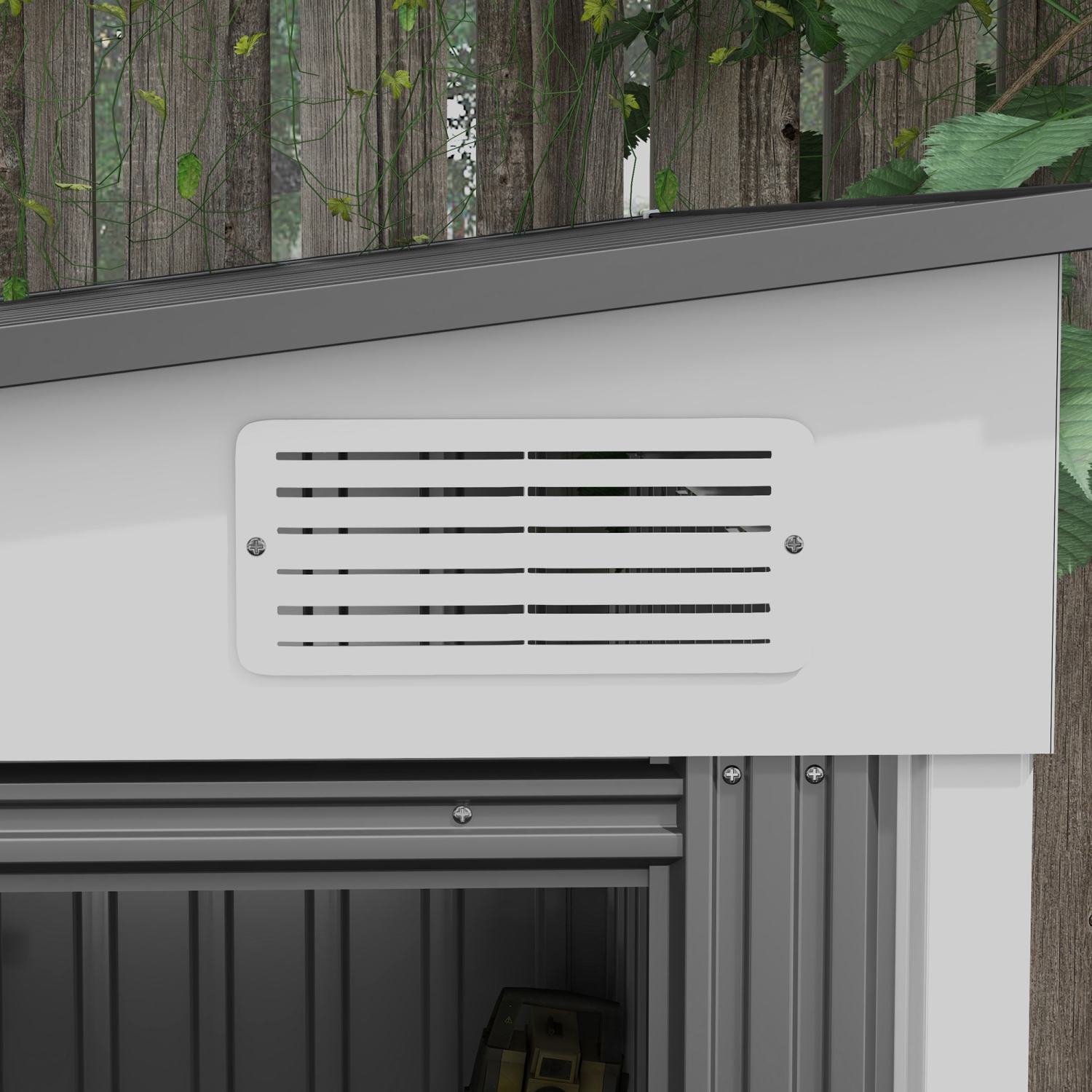 Outsunny 5 x 7FT Lean to Outdoor Storage Shed with Foundation Kit, Metal Garden Shed with Adjustable Shelves, Sliding Door, Vents, Hooks for