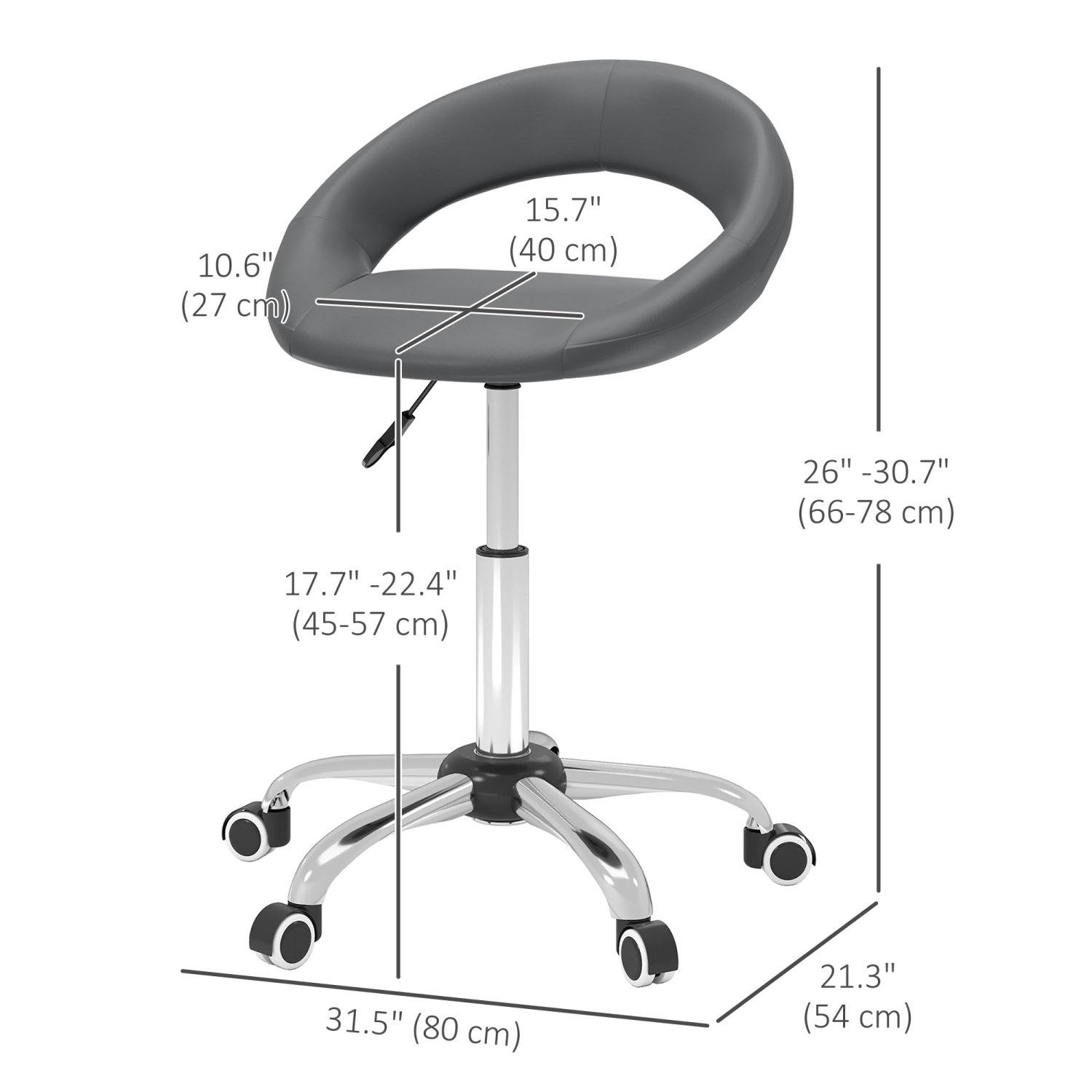 HOMCOM Modern Hydraulic Moon Salon Stool Rolling Swivel Chair Massage Spa Tattoo Pub Bar Stool, Grey
