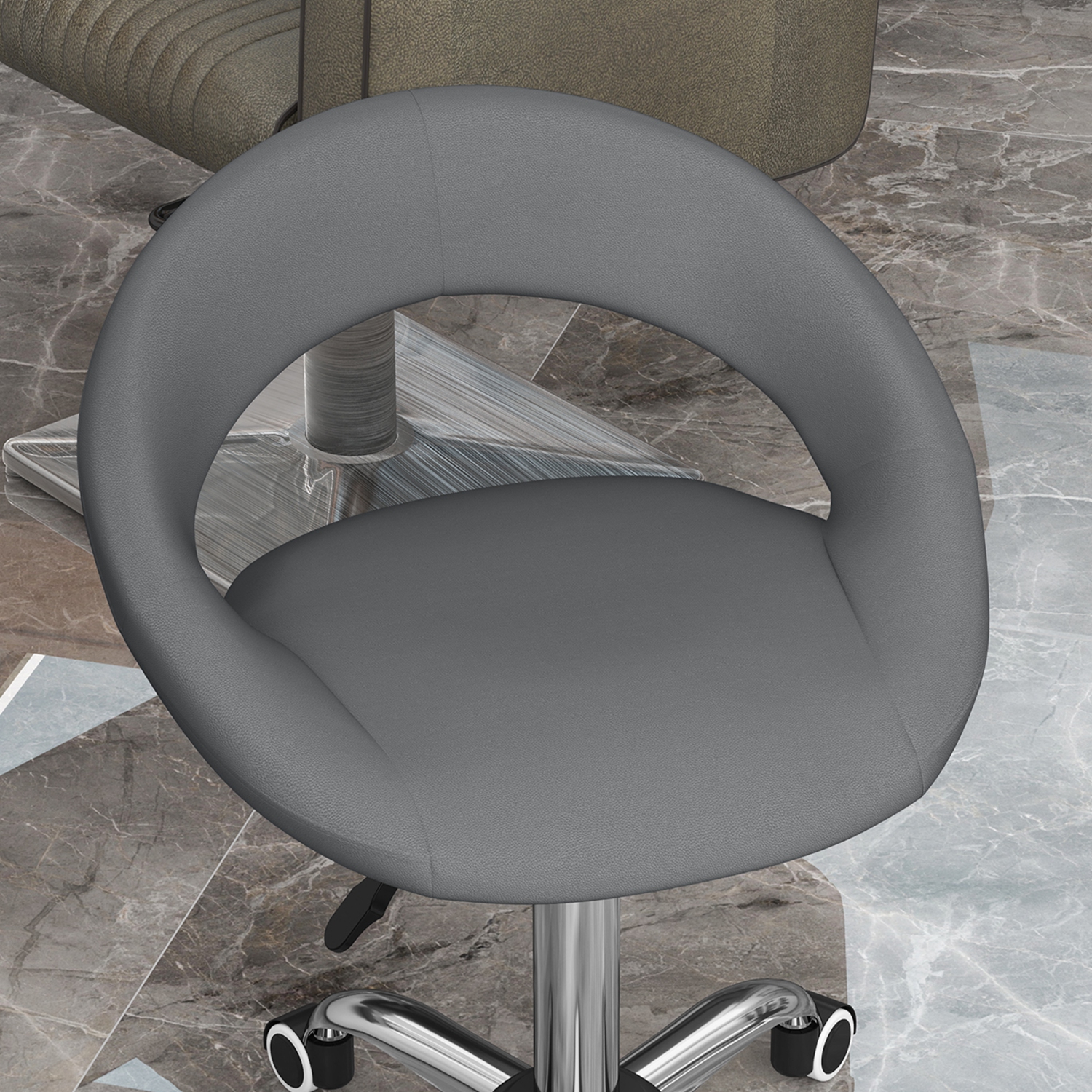 HOMCOM Modern Hydraulic Moon Salon Stool Rolling Swivel Chair Massage Spa Tattoo Pub Bar Stool, Grey