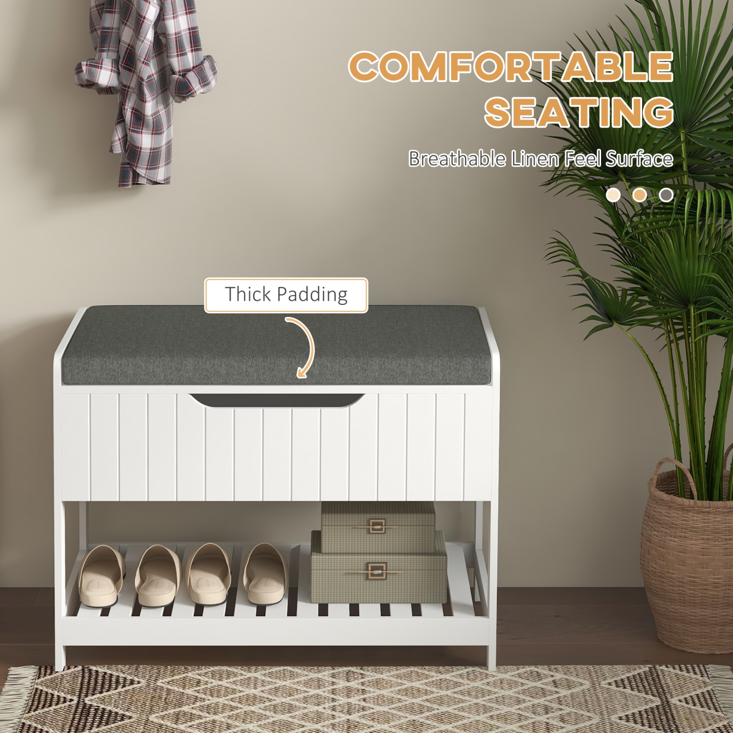 HOMCOM Coat Rack with Shoe Storage Bench, Modern 5-in-1 Hall Tree with 4 Double Hooks, Hidden Compartment and Shelves, Coat Hanger Stand for Hallway,