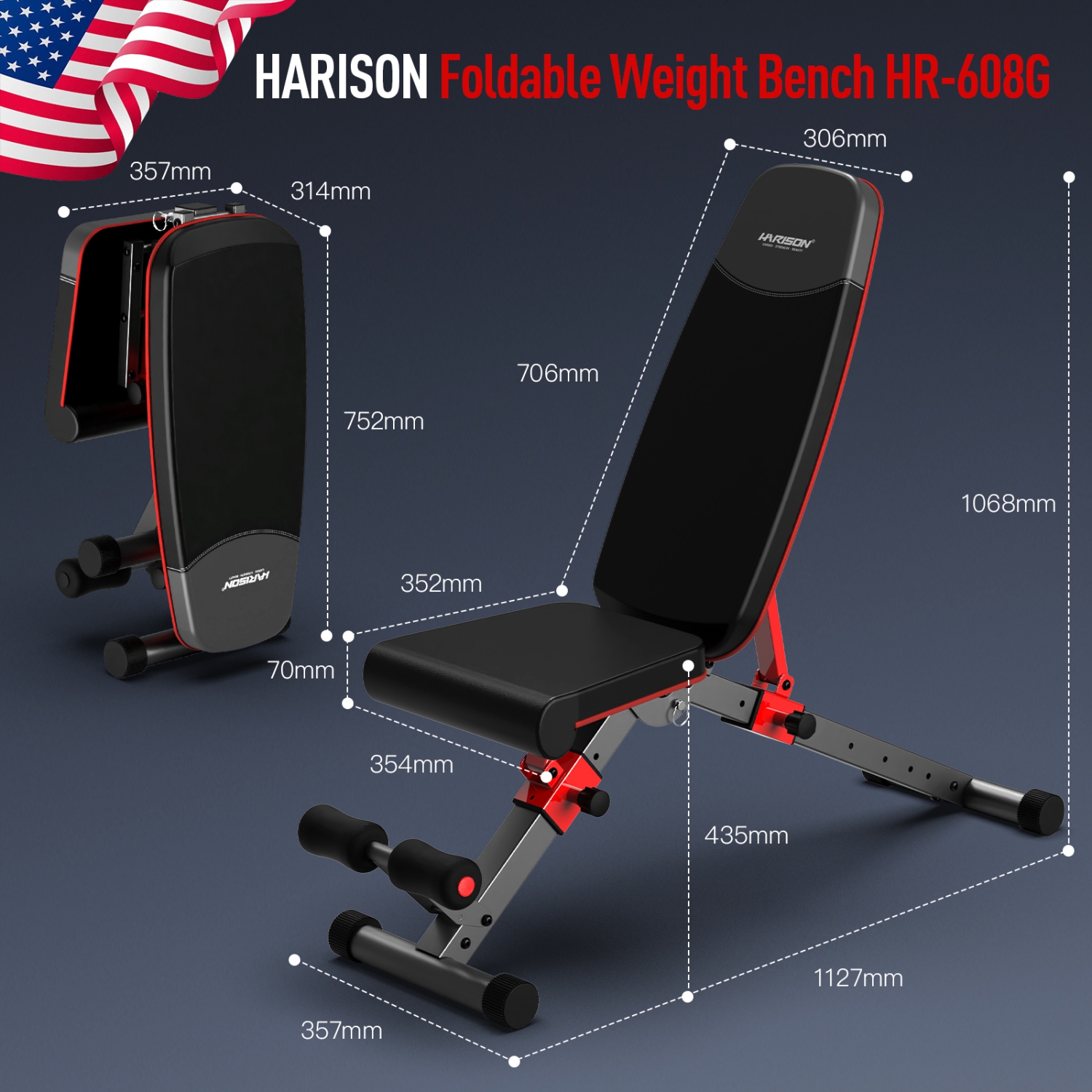 HARISON Adjustable Weight Bench with Leg Extension and Preacher Pad, Flat Incline Decline Exercise Bench for Home Workout Weight Training