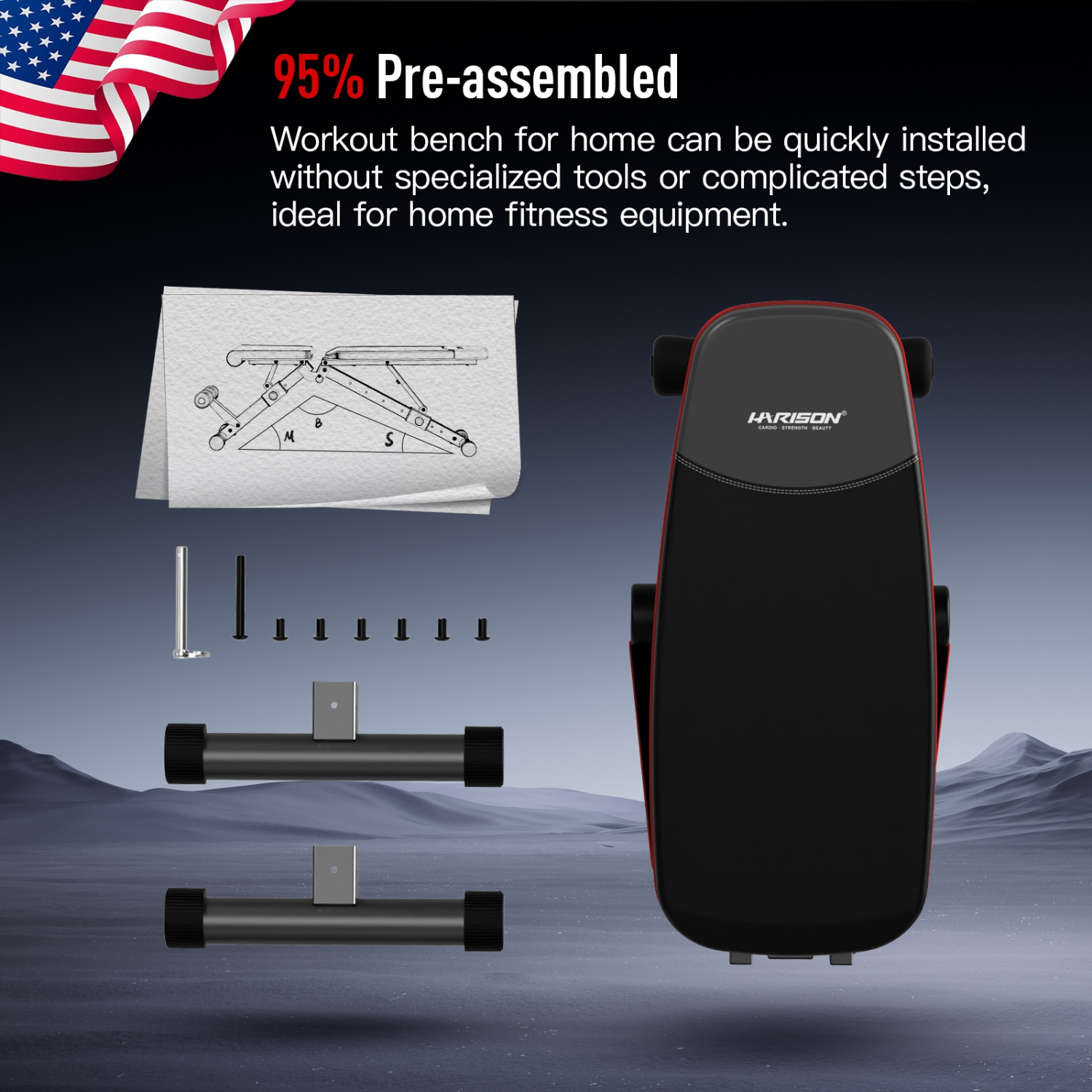 HARISON Adjustable Weight Bench with Leg Extension and Preacher Pad, Flat Incline Decline Exercise Bench for Home Workout Weight Training